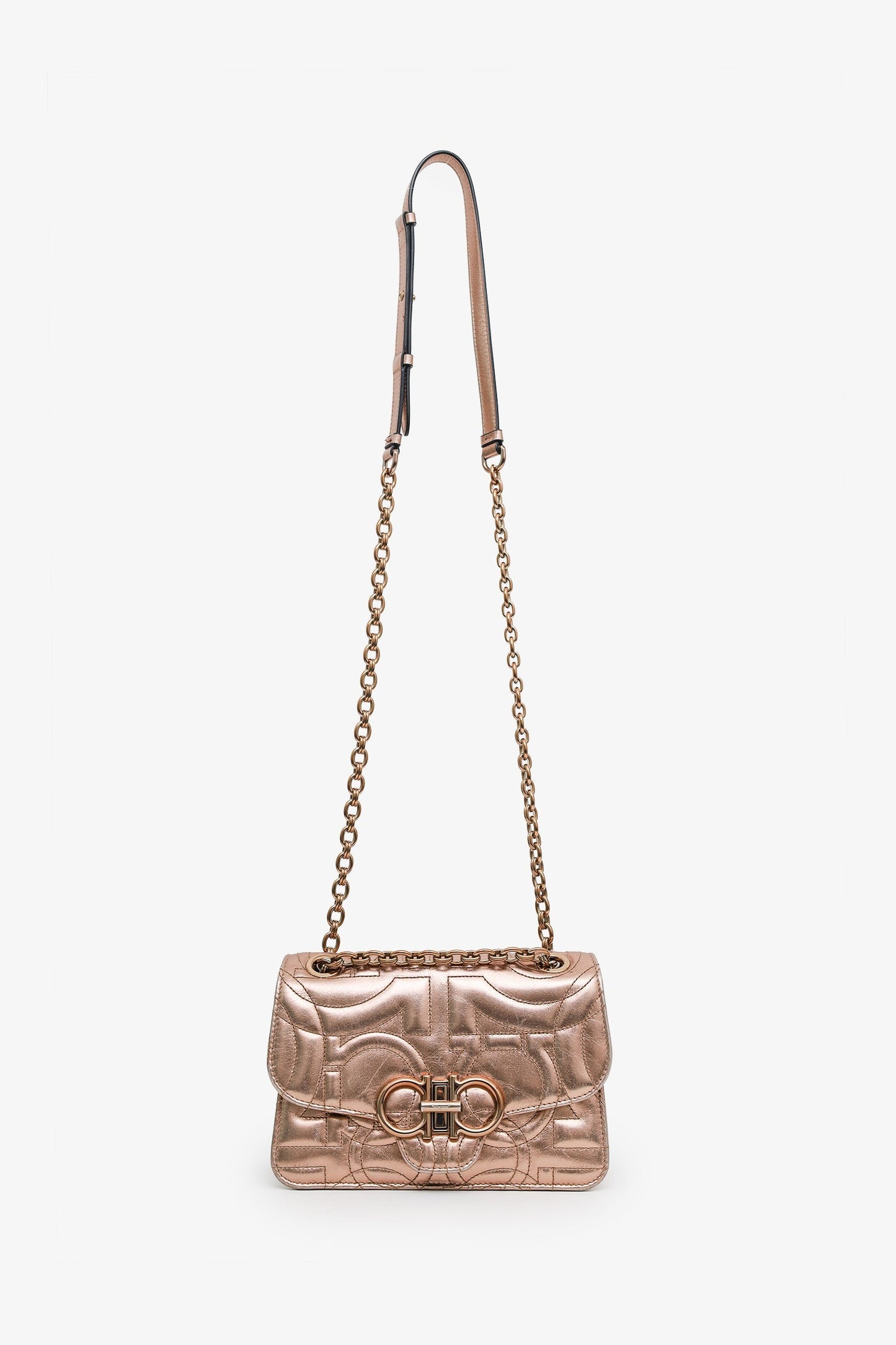 Salvatore Ferragamo Gold Metallic Gancini Quilted Leather Shoulder Bag