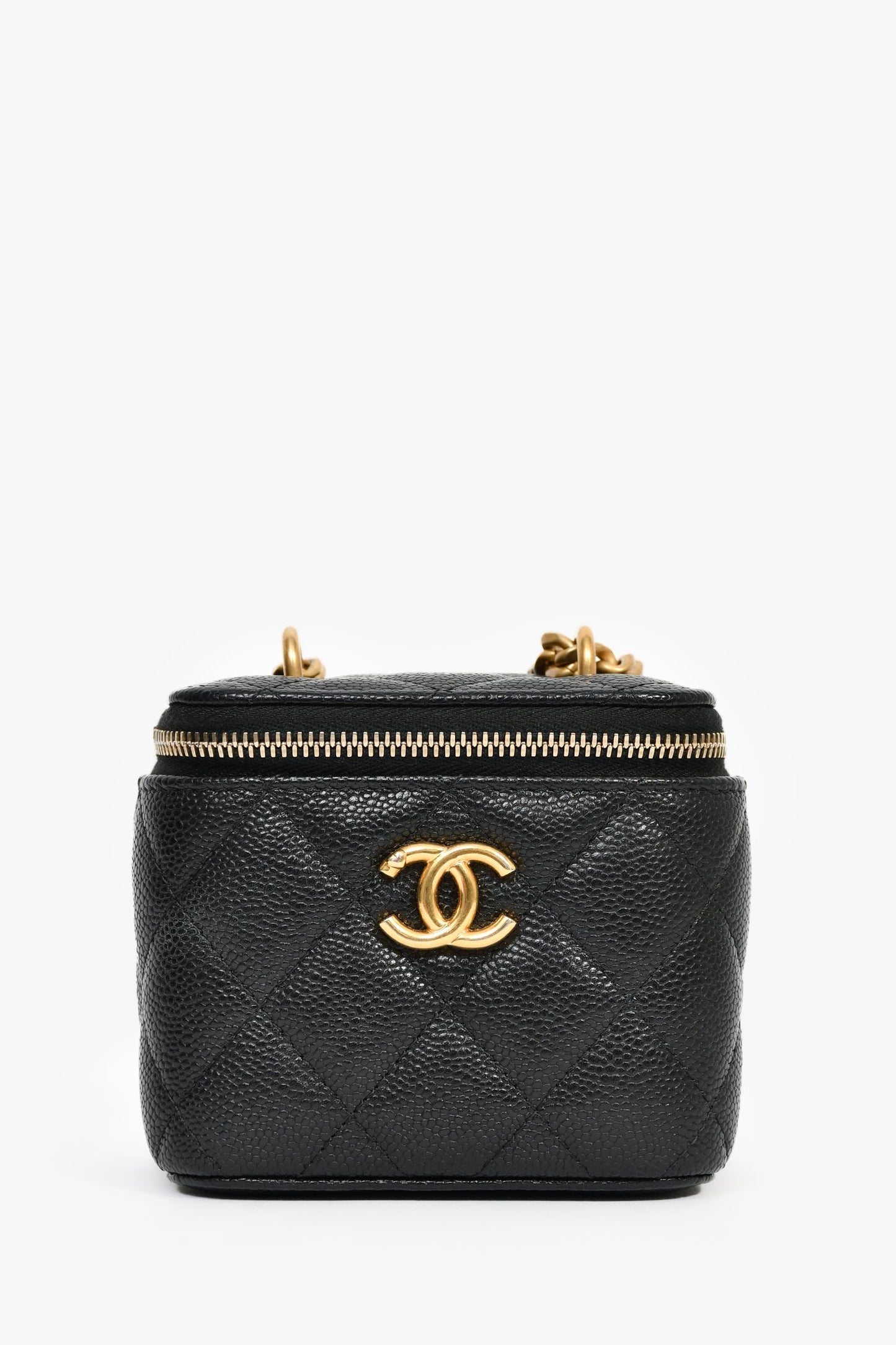 Chanel™ 2022 Black Caviar Mini Vanity On Chain - Heart Crush