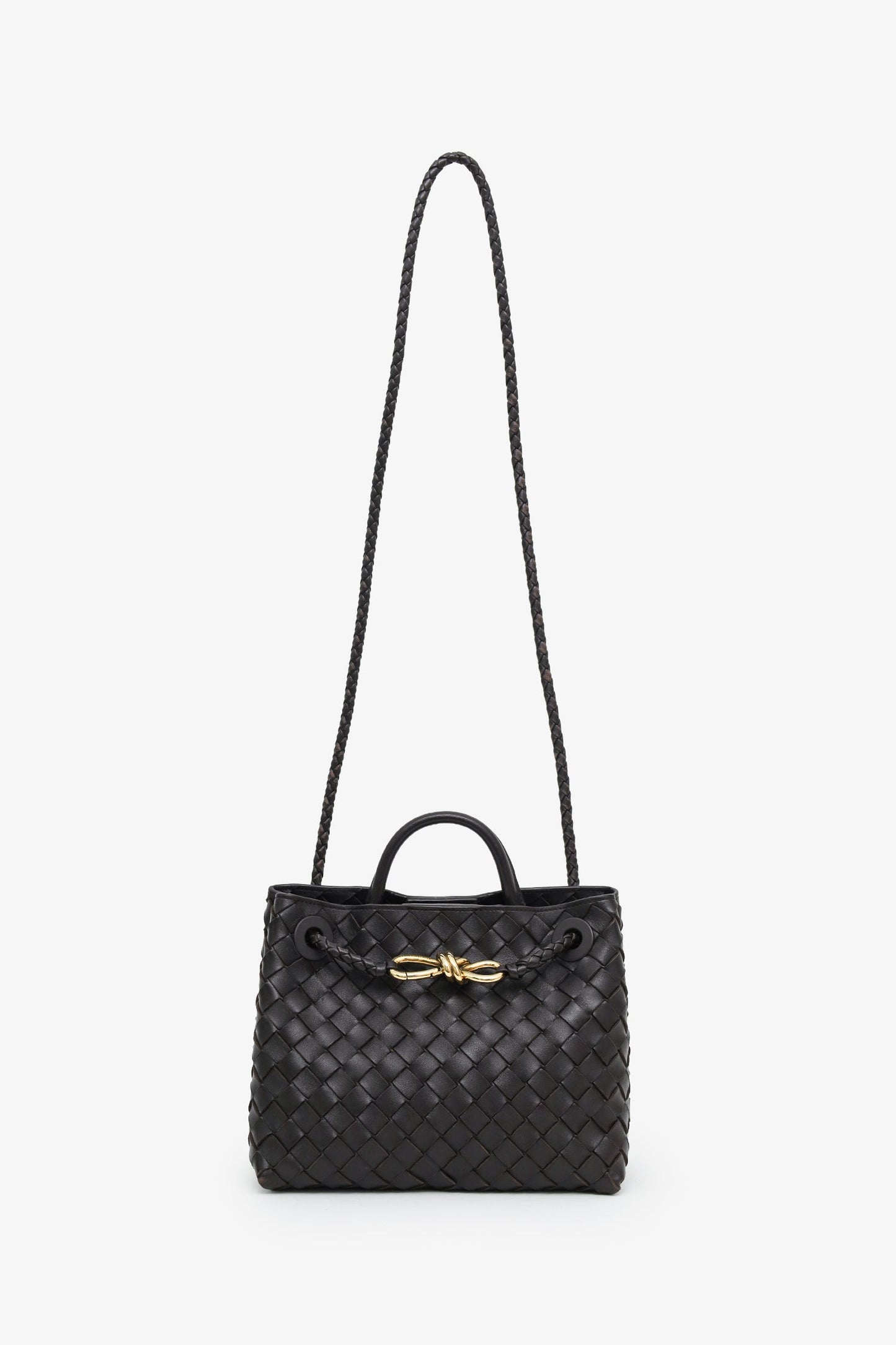 Bottega Veneta Dark Brown Leather Intrecciato Small Andiamo Shoulder Bag