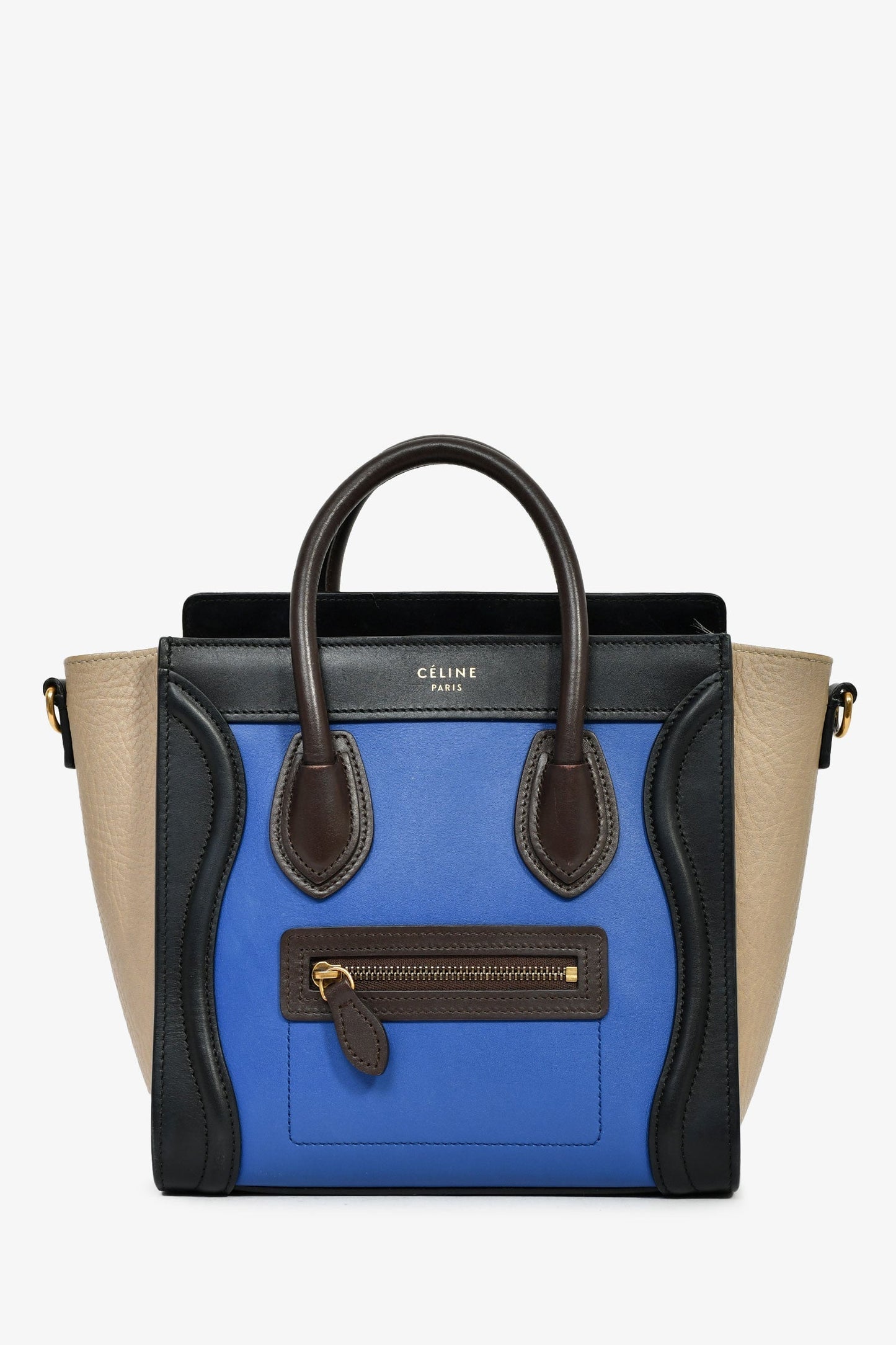 Celine 2015 Blue/Black/Taupe Nano Luggage Tote