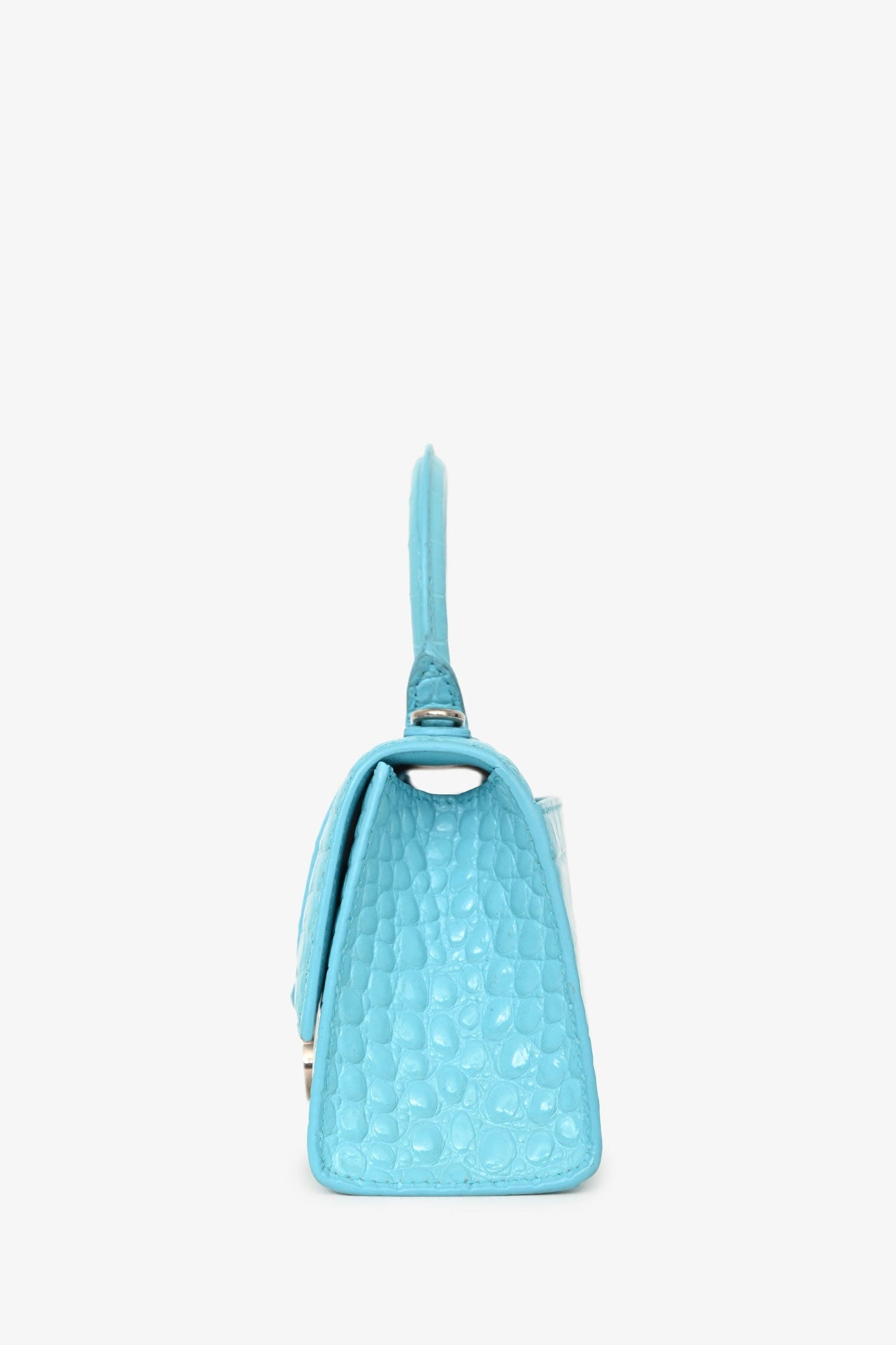 Balenciaga Blue Croc Embossed Hourglass XS Top Handle With Strap