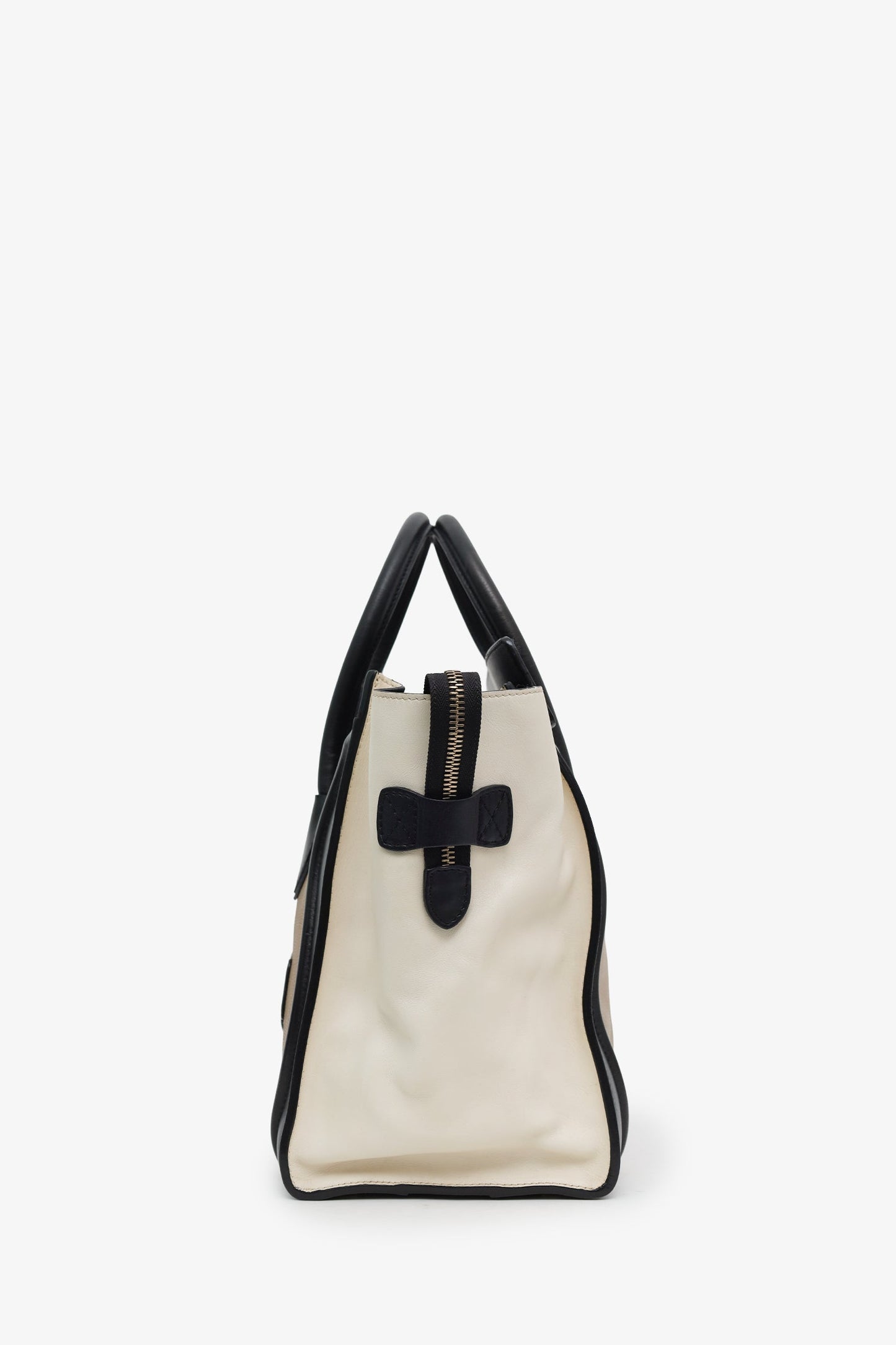 Celine Black/Beige/Cream Leather Mini Luggage Tote