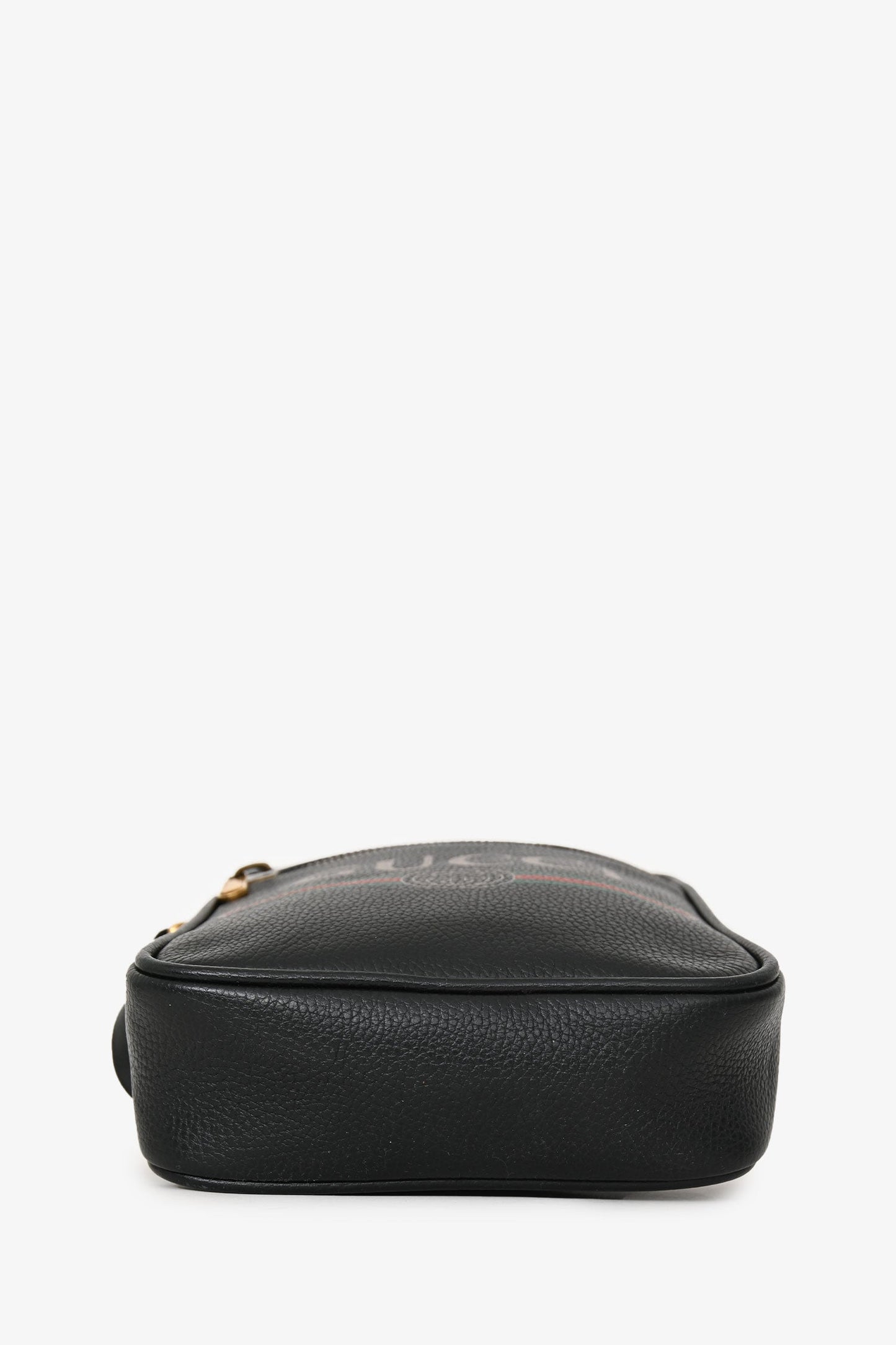 Gucci Black Leather Web Logo Print Messenger Bag