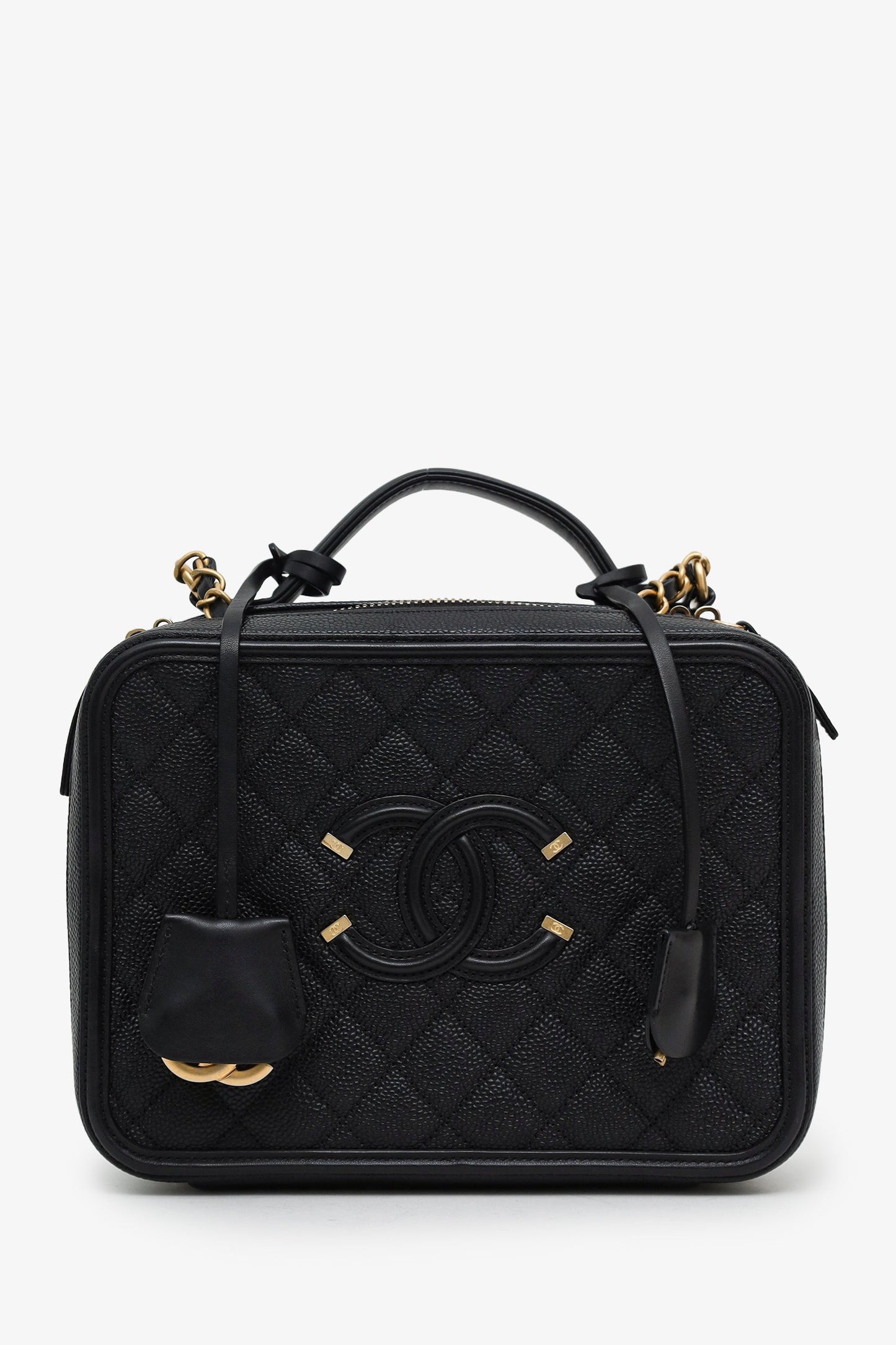 Chanel™ 2018-19 Black Caviar Leather Large Filigree Vanity Case