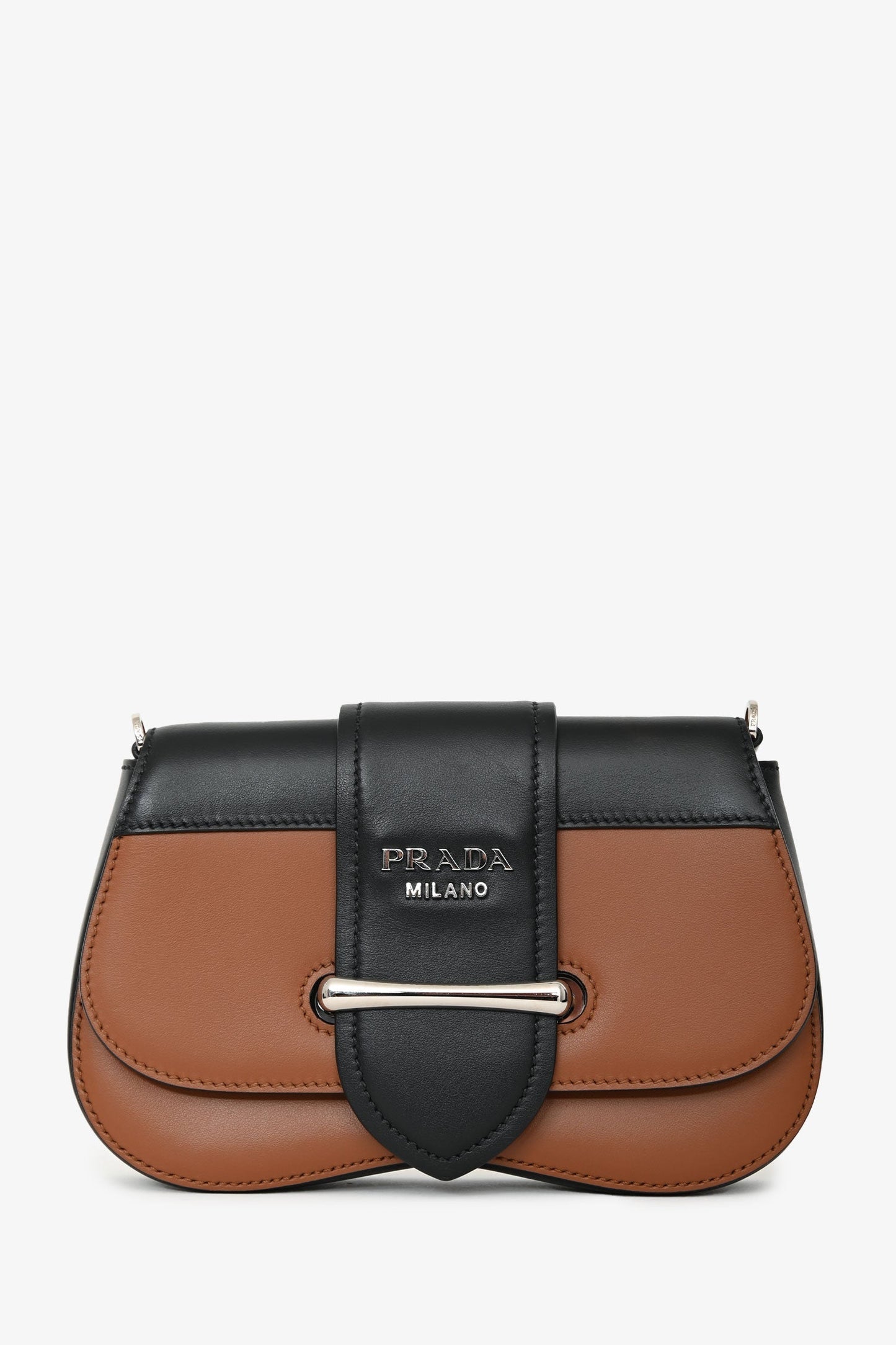 Prada 2019 Black/Brown Leather Small City Calf Sidonie Chain Shoulder Belt Bag