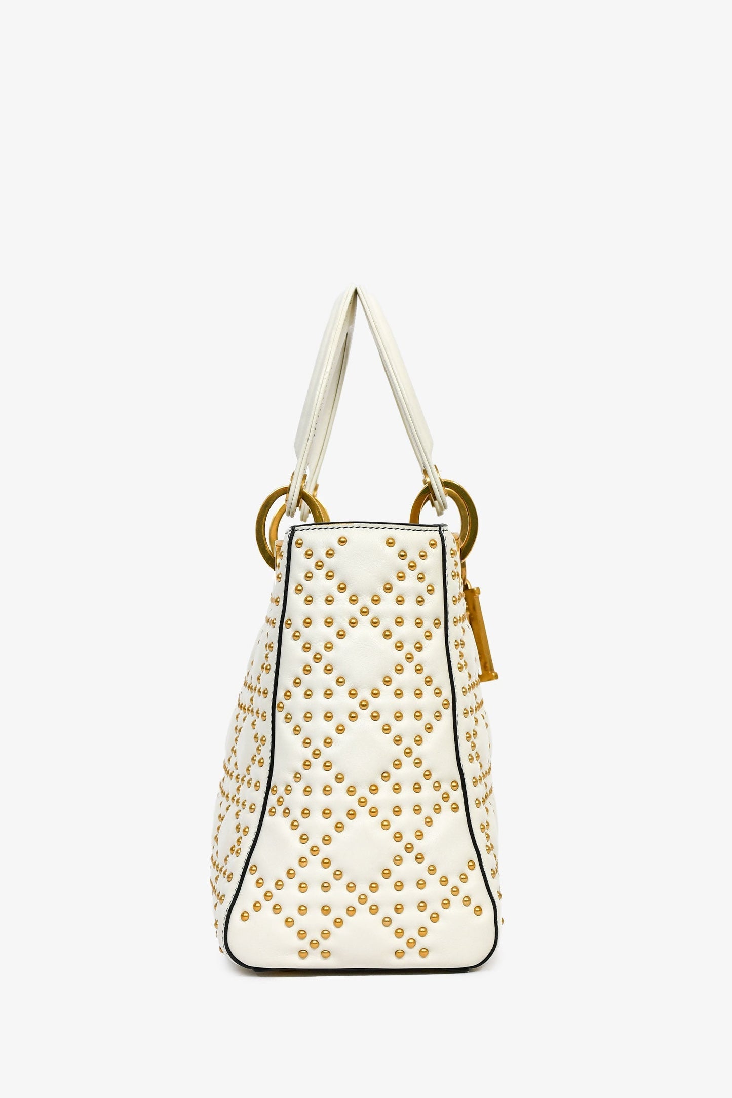Christian Dior 2018 Cream Leather Medium Studded Supple Lady Dior Bag