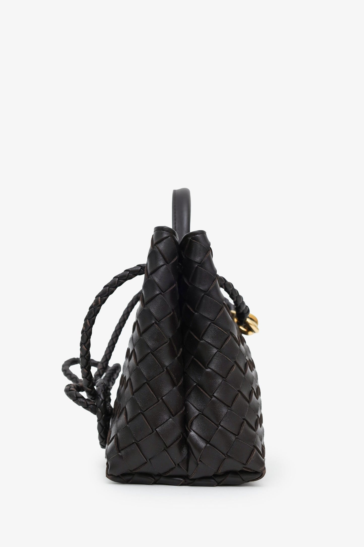 Bottega Veneta Dark Brown Leather Intrecciato Small Andiamo Shoulder Bag