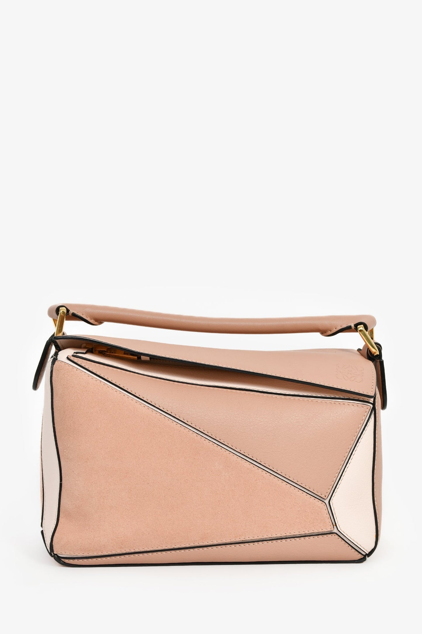 Loewe Light Pink Suede Leather Small Puzzle Bag with Strap