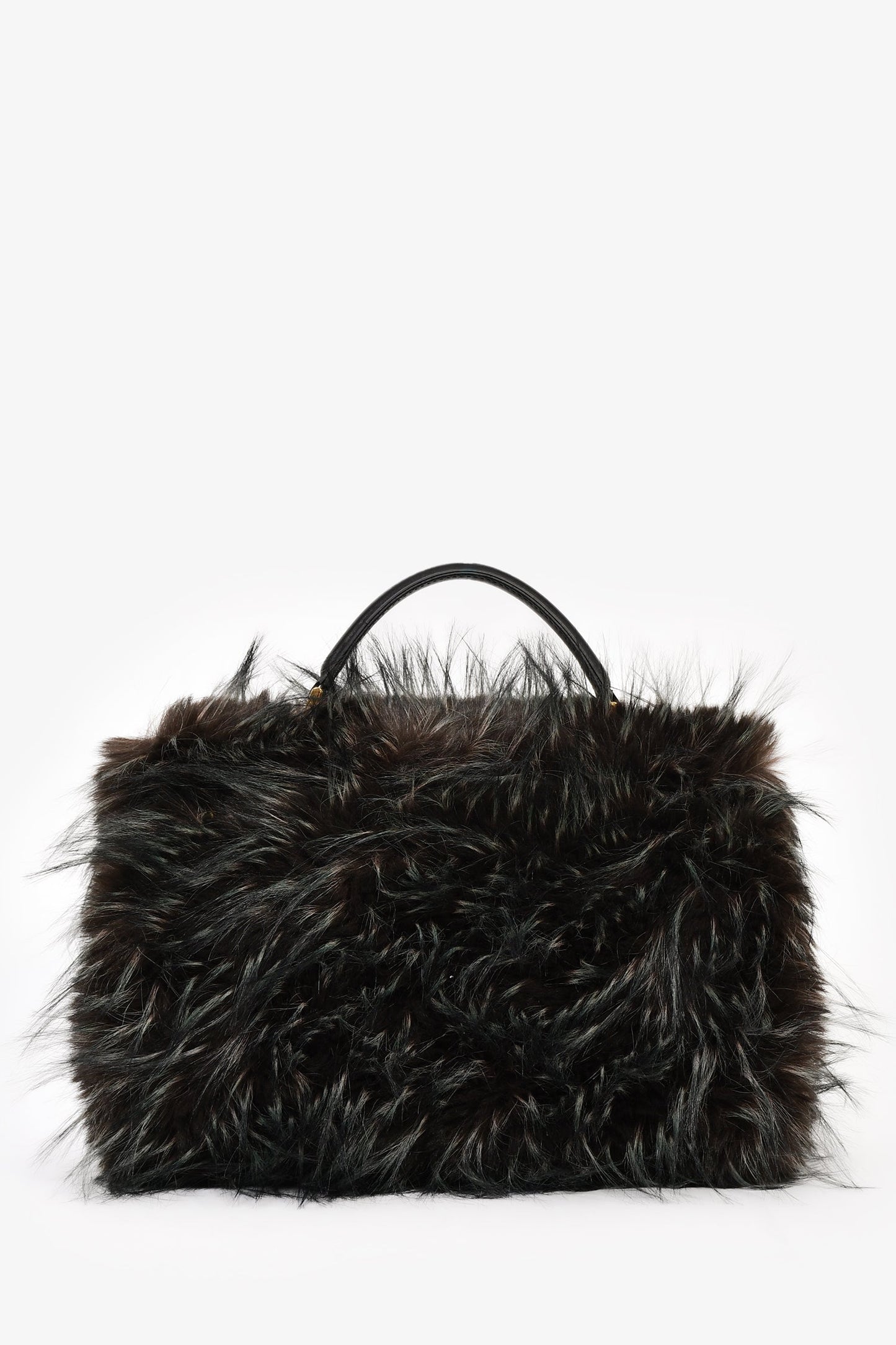 Sacai Black/Green Faux Fur Muff Top Handle Bag