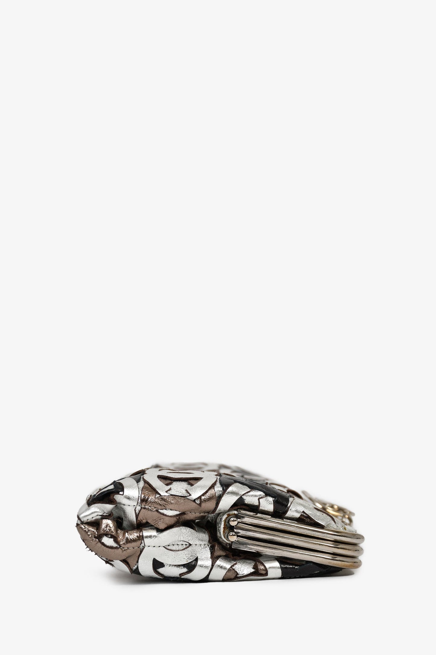 Chanel™ 2008-09 Silver/Black Leather Metallic CC Mixed Frame Clutch