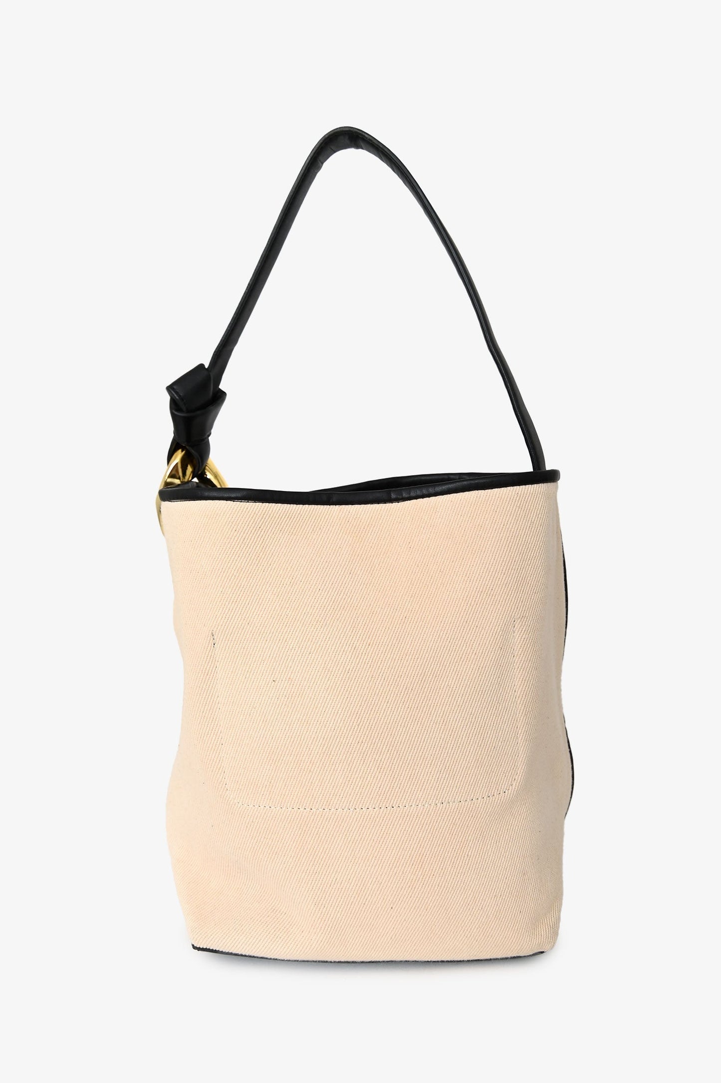 JW Anderson Cream Cotton Canvas Black Leather Bucket Bag