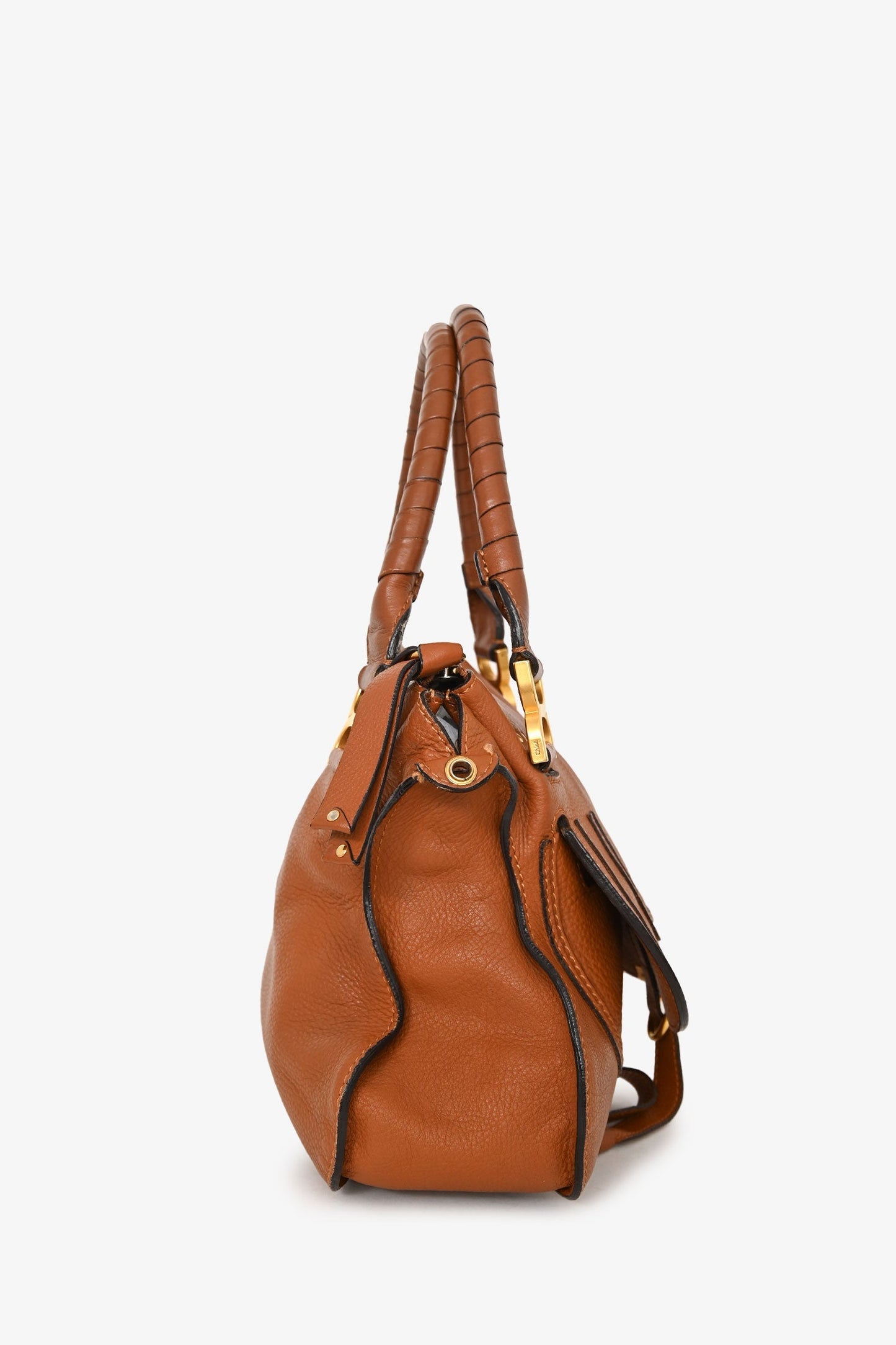 Chloe Brown Leather Medium Marcie Shoulder Bag with Strap