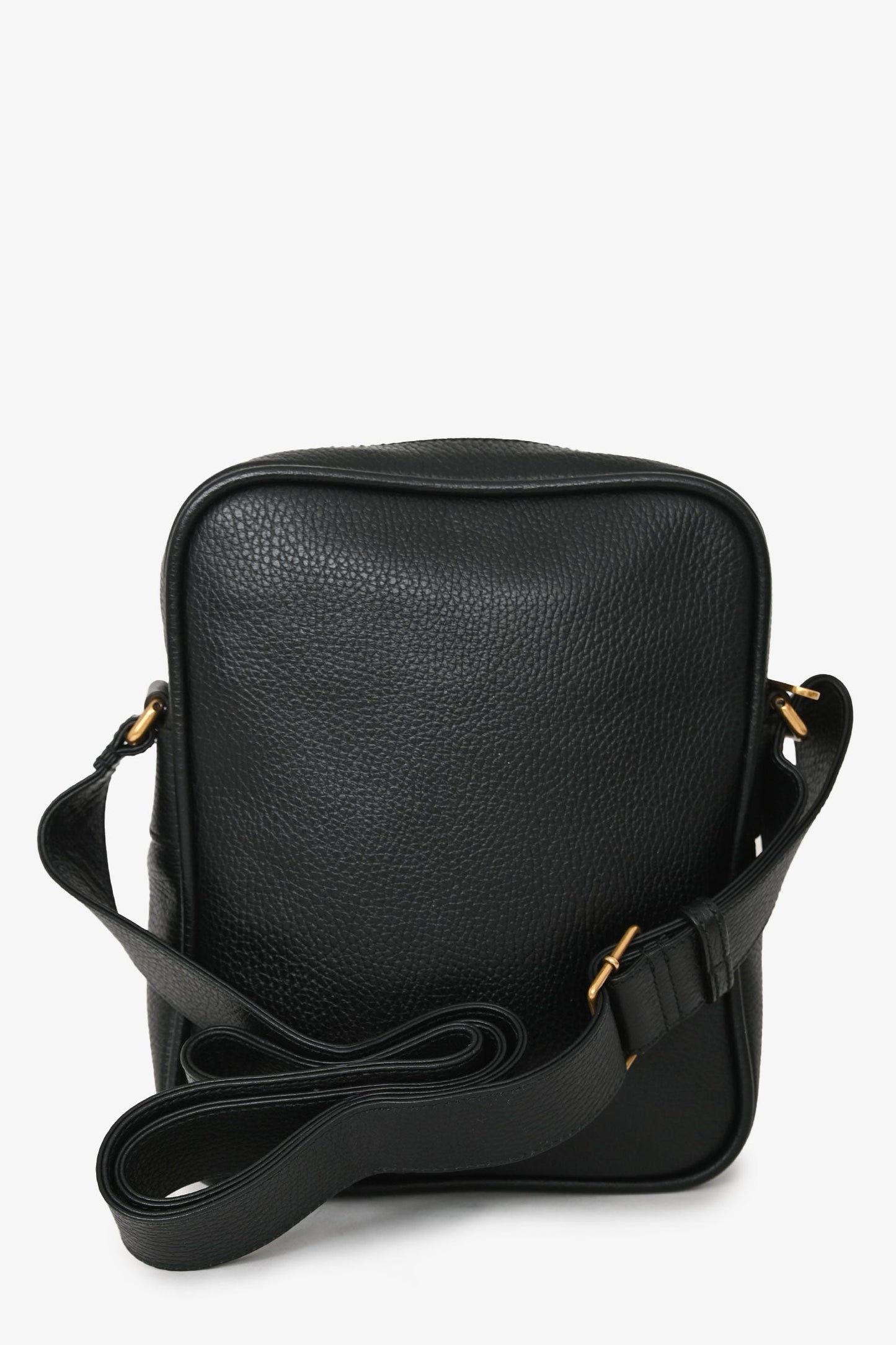 Gucci Black Leather Web Logo Print Messenger Bag