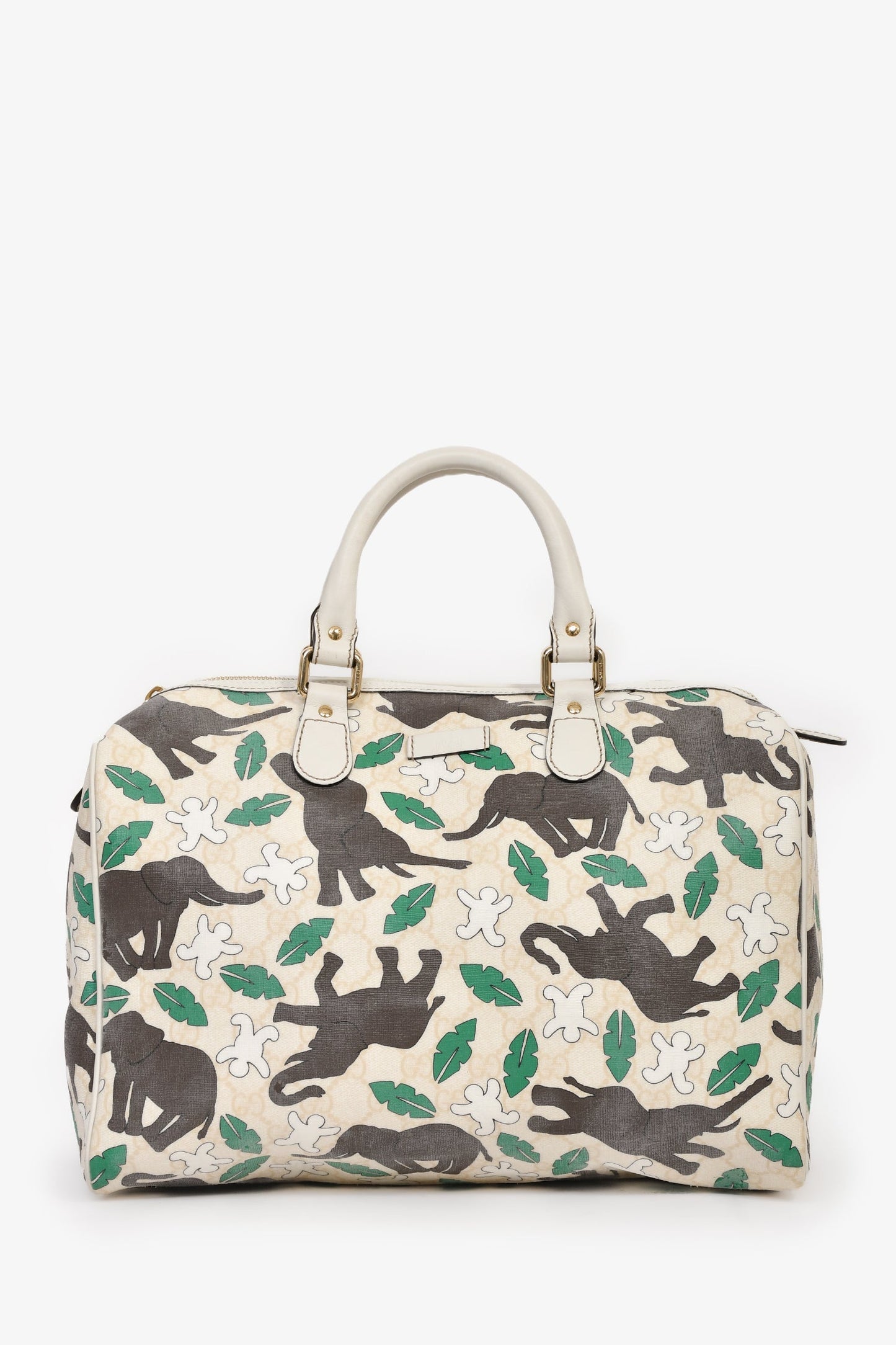 Gucci Beige/Green Canvas 'Unicef' Elephant Graphic GG Boston Bag
