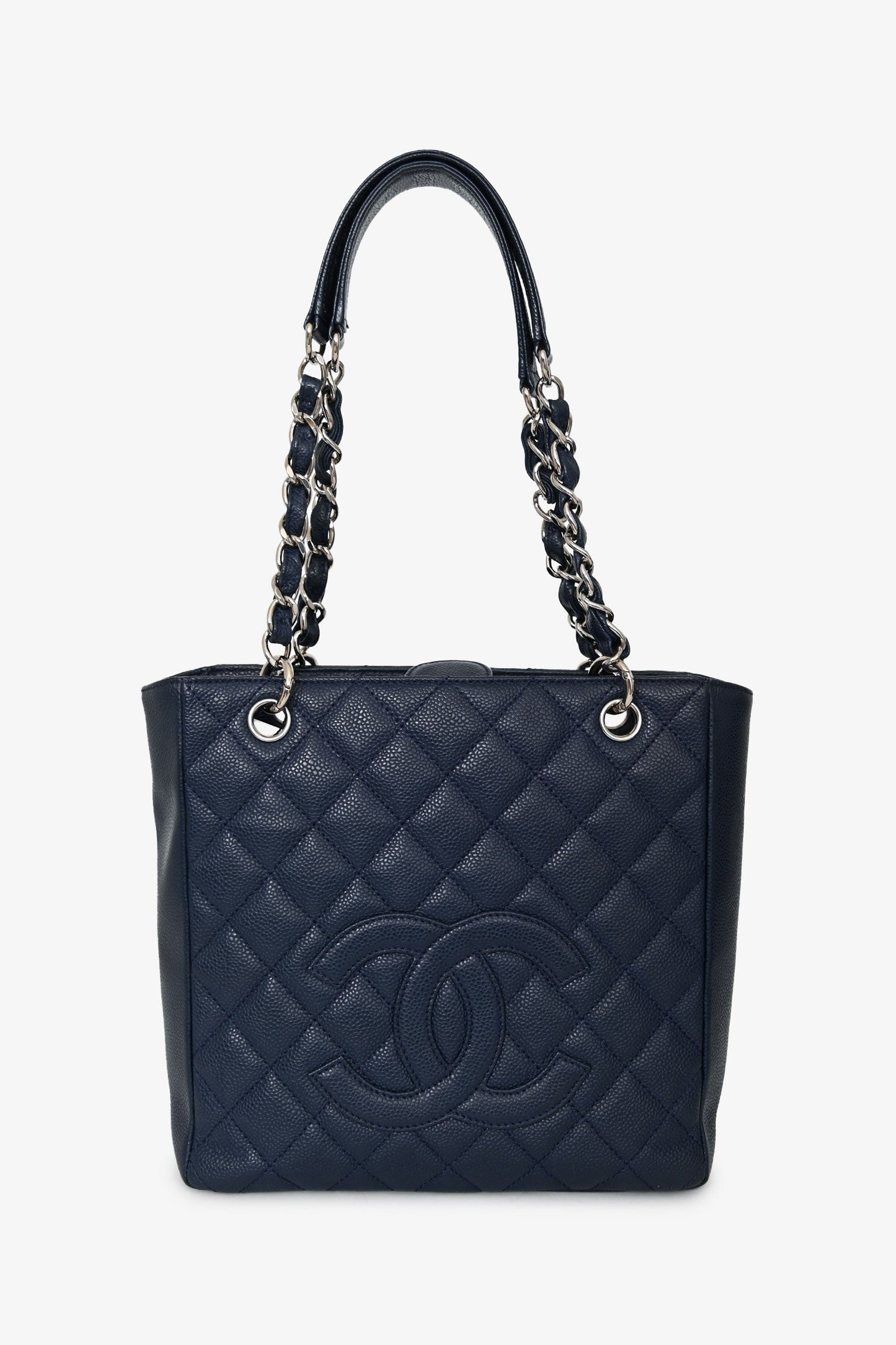 Chanel™ 2009 10 Navy Caviar Petite Shopping Tote SHW