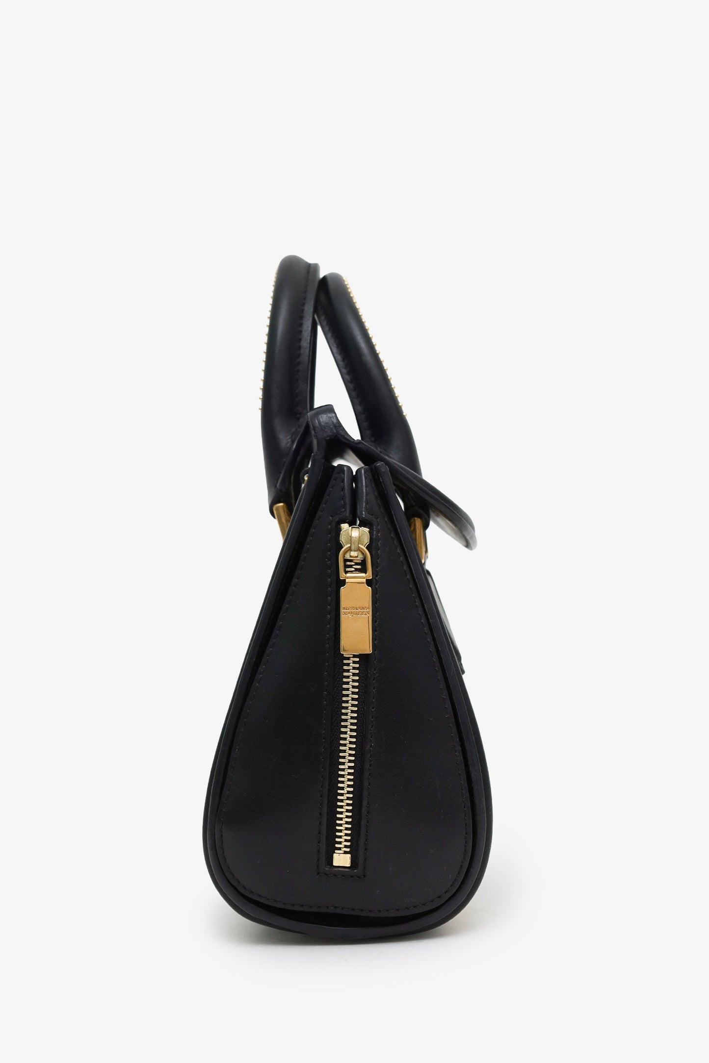 Alexander McQueen Black Leather Mini Studded Heroine Bag with Strap