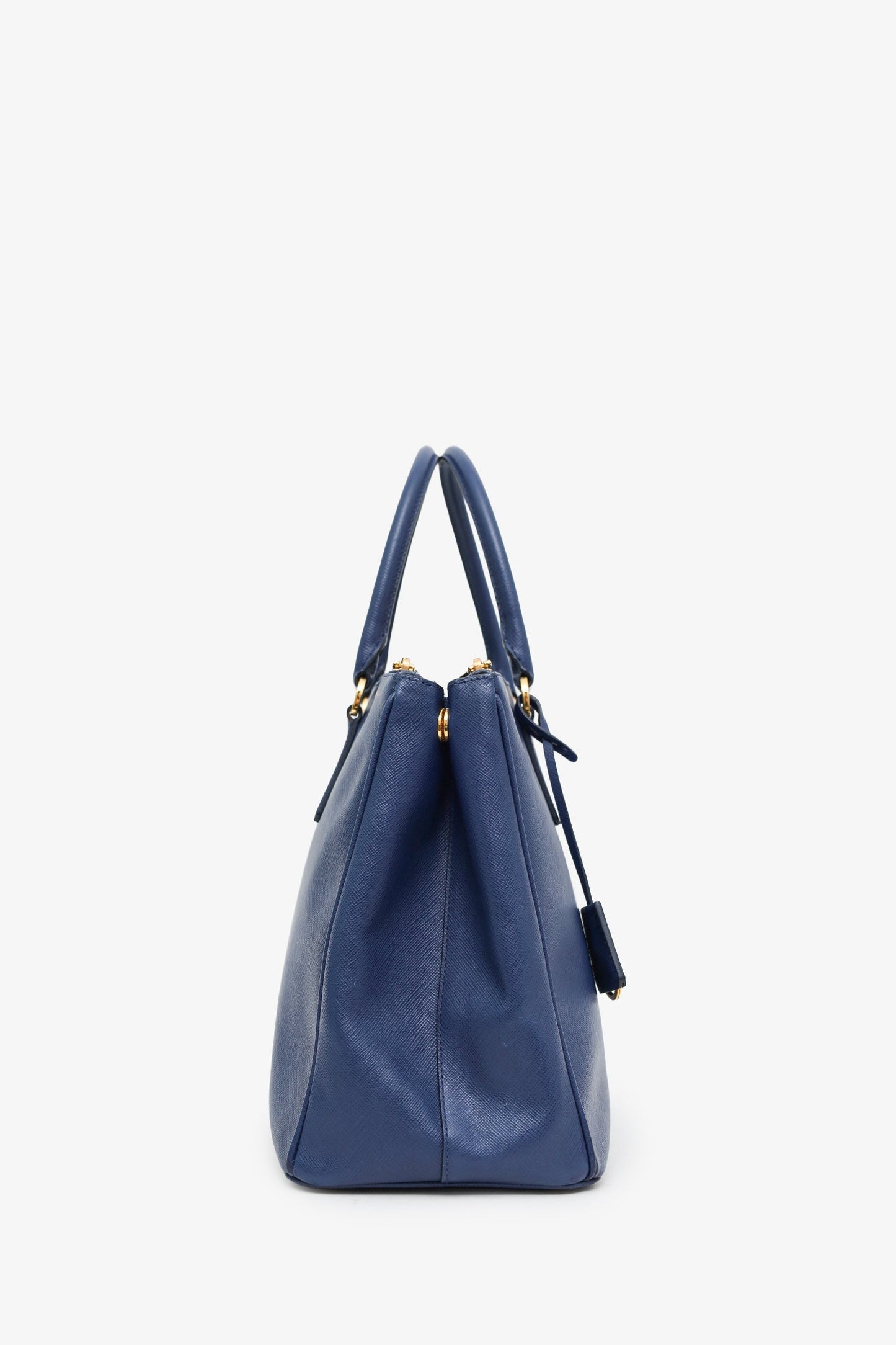 Prada Navy Saffiano Double Zip Medium Galleria Tote with Strap