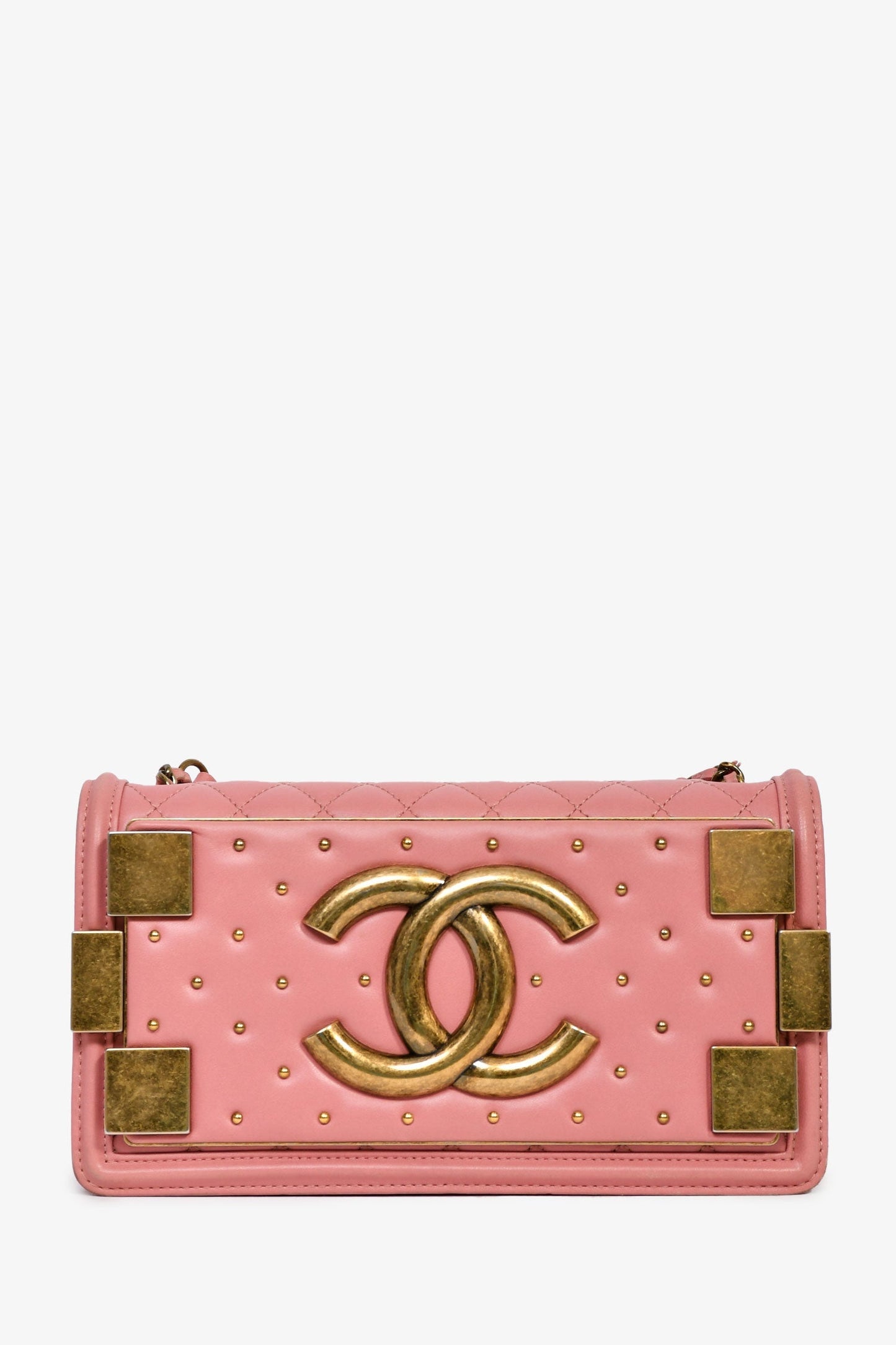 Chanel™ 2015-2015 Pink Lambskin Studded EW Boy Bag