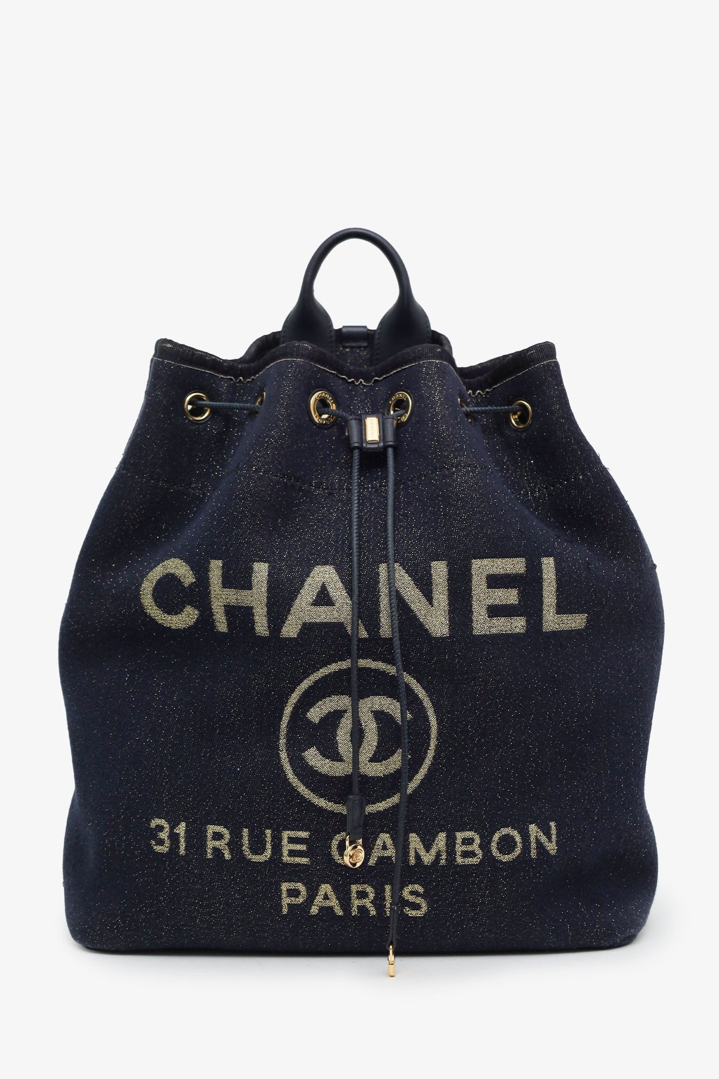 Chanel™ 2019 Blue & Metallic Canvas Deauville Backpack