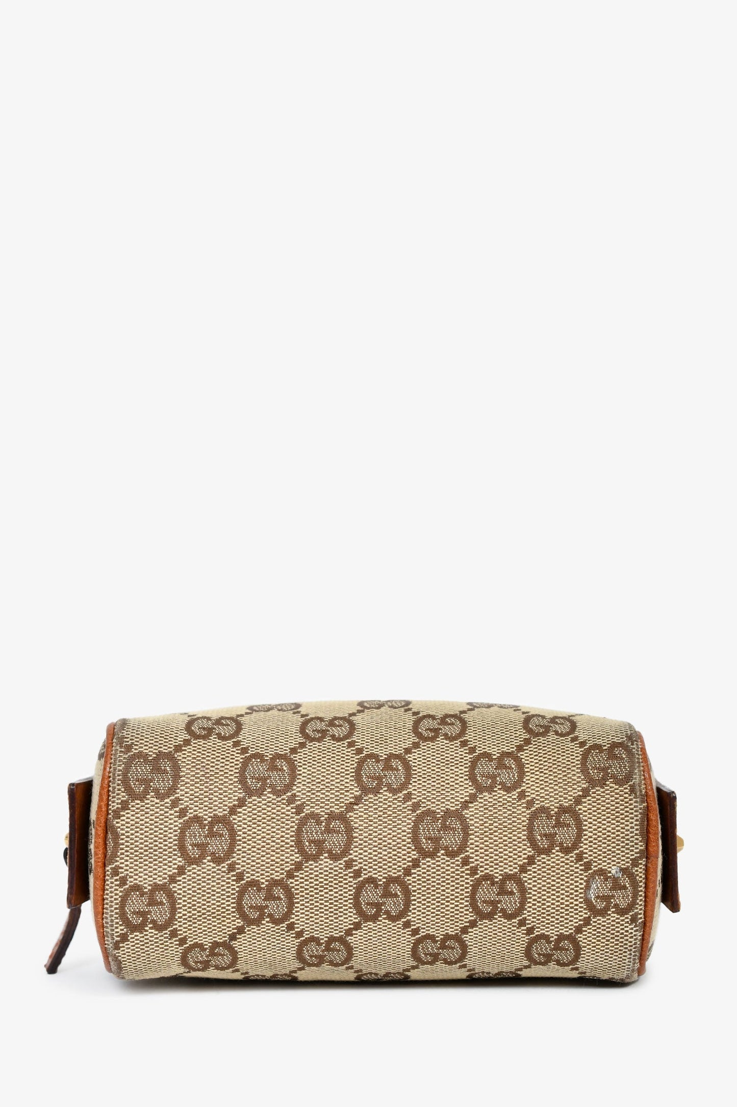 Gucci Tan Monogram Canvas Leather Mini Cosmetic Pouch