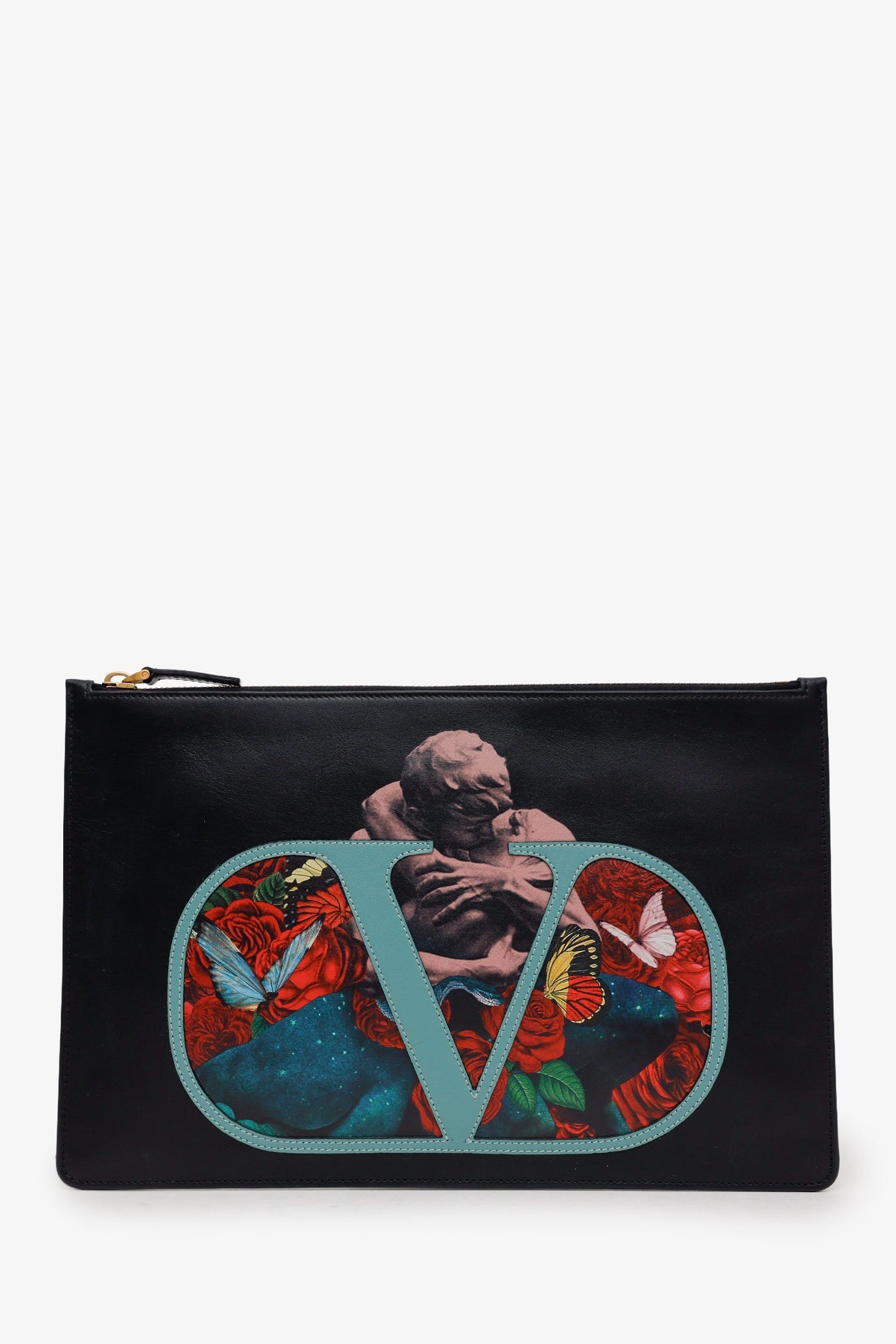 Valentino x Undercover Black Leather Graphic Print Pouch