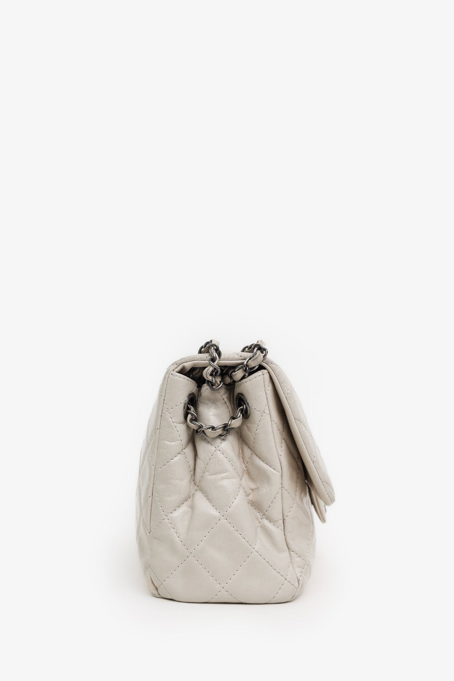 Chanel™ 2014-15 Light Grey Calfskin Quilted Easy Flap Shoulder Bag