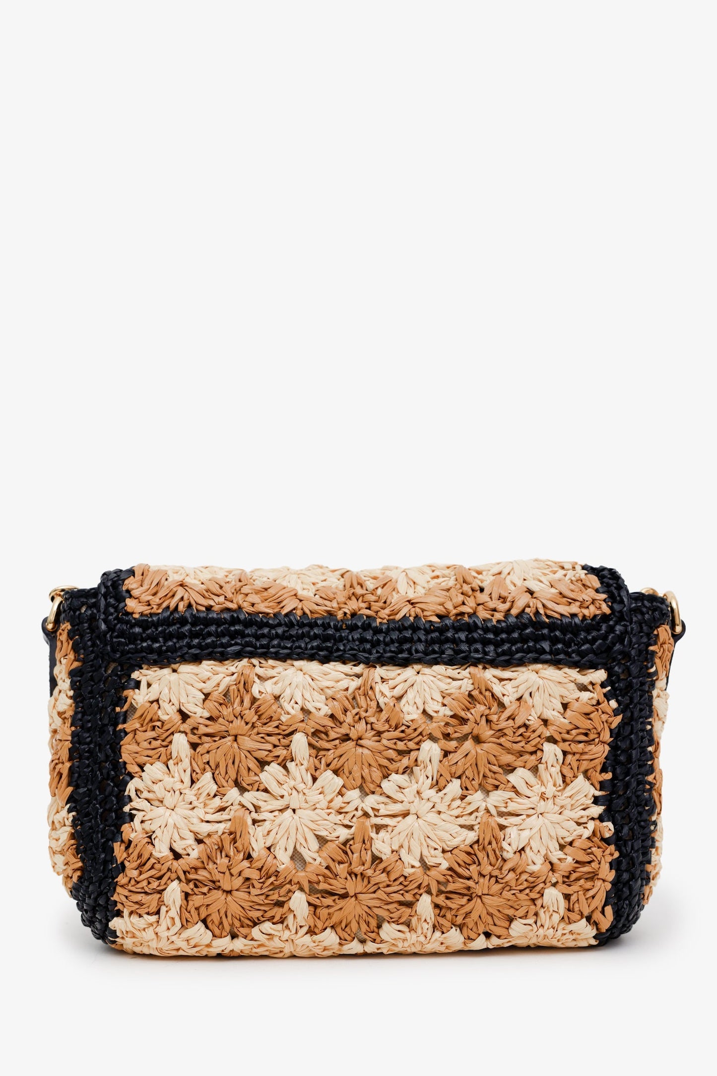 Gucci Brown/Black Woven Floral Raffia GG Marmont Small Shoulder Bag