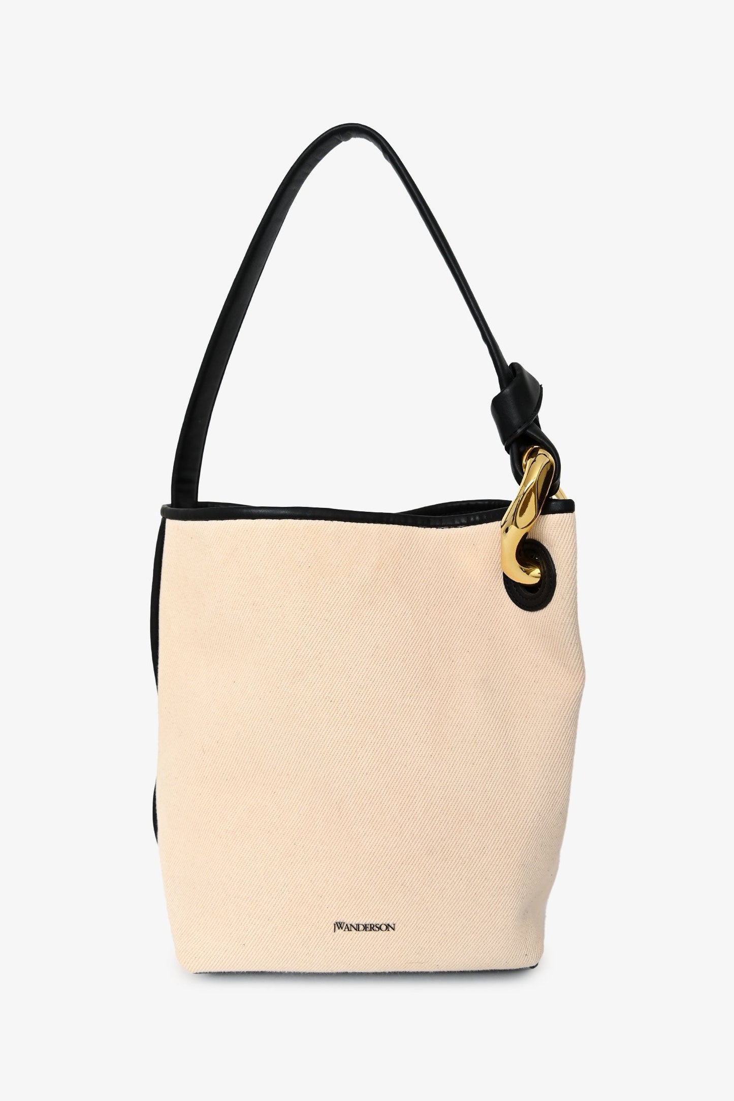JW Anderson Cream Cotton Canvas Black Leather Bucket Bag