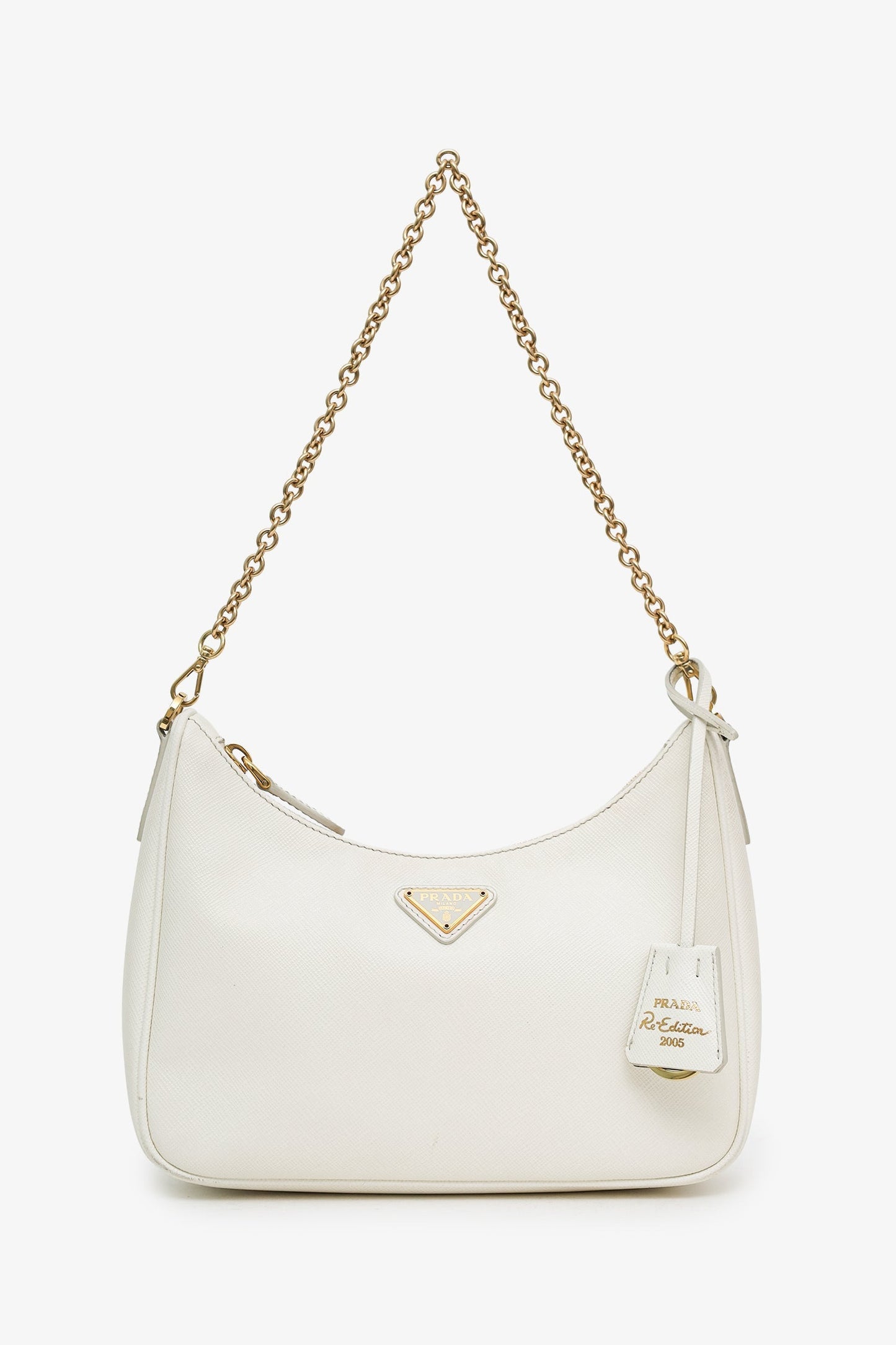 Prada White Saffiano Leather Re-Edition Shoulder Bag with Strap