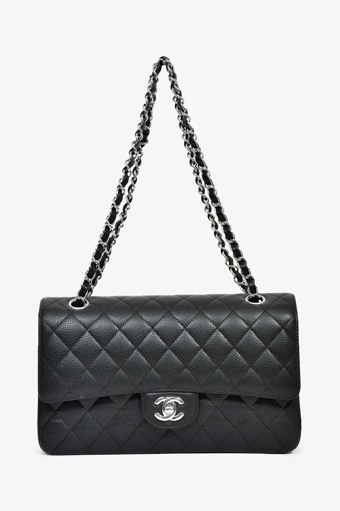 Chanel™ 2021+ Black Caviar Leather CC Classic Medium Double Flap SHW