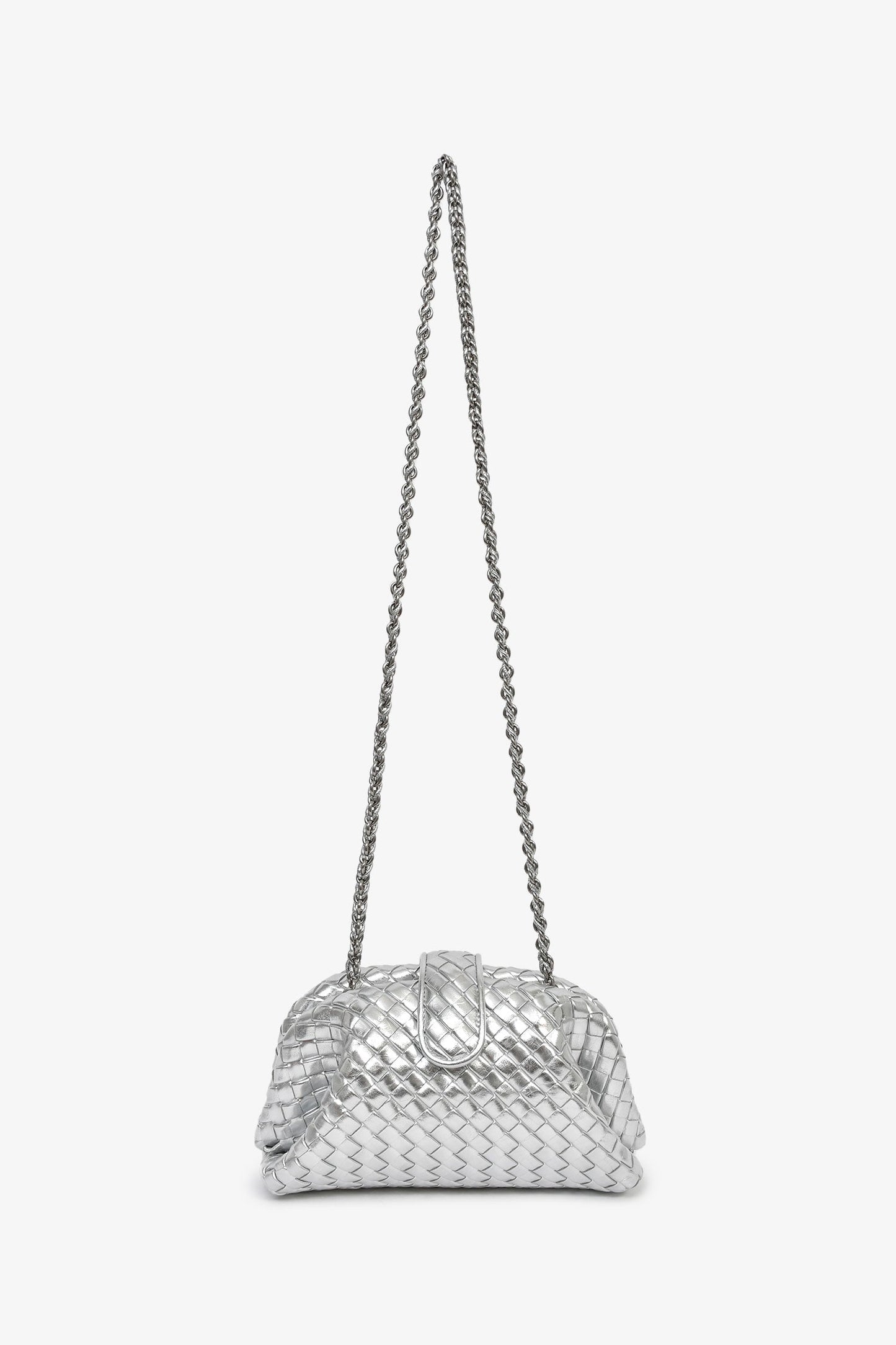 Bottega Veneta Silver Lauren 1980 Intrecciato Leather Shoulder Bag
