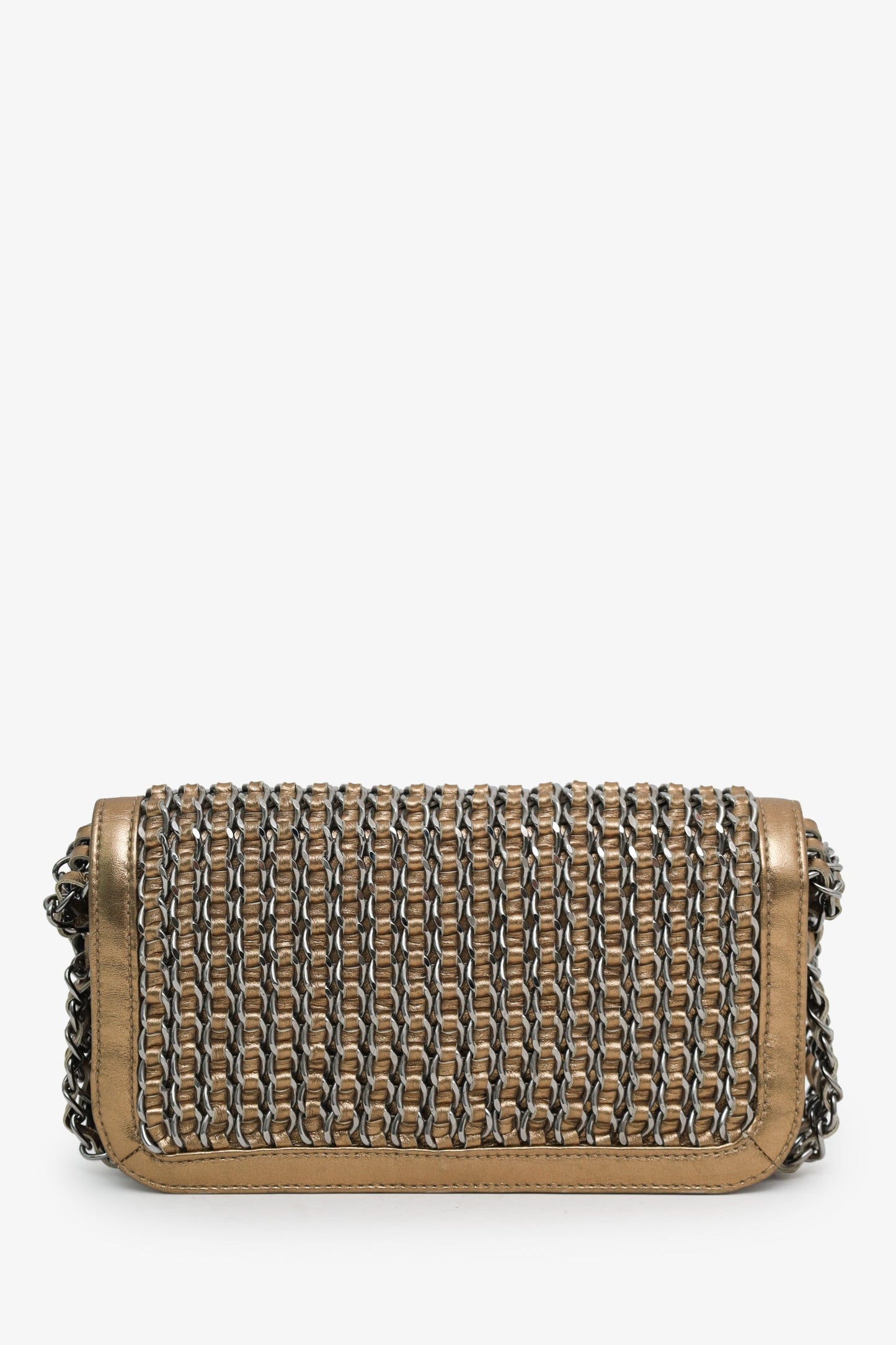 Chanel™ 2004-05 Gold Metallic Leather Triple Chain Flap Bag