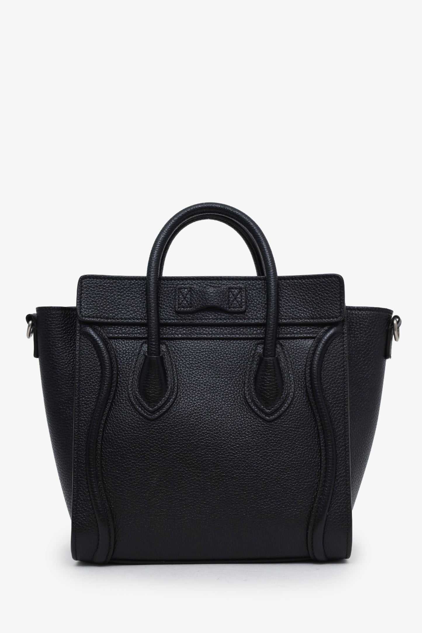Celine Black Leather Nano Luggage Bag with Strap