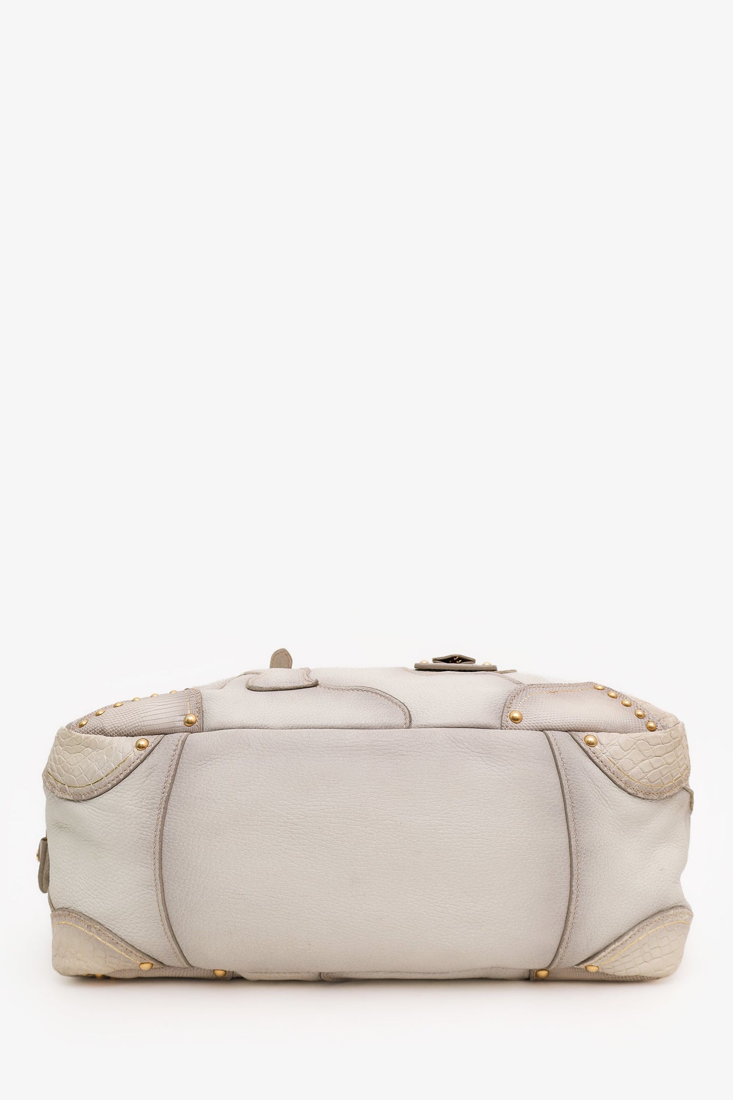 Prada White Ombre Deerskin Leather Croc and Lizard Patchwork Bowler Bag