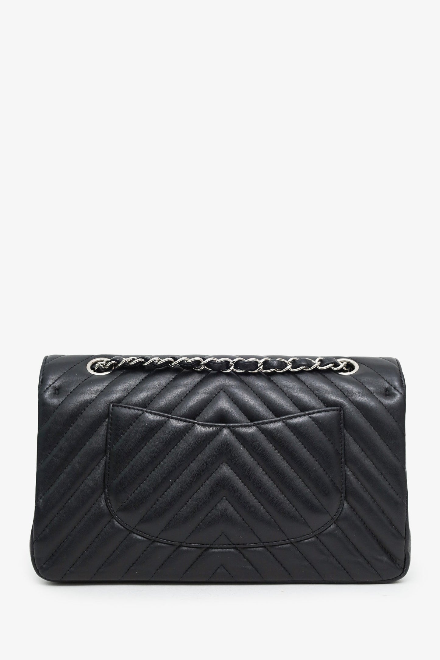 Chanel™ 2016-17 Black Chevron Quilted Medium Double Flap Bag Silver Hardware