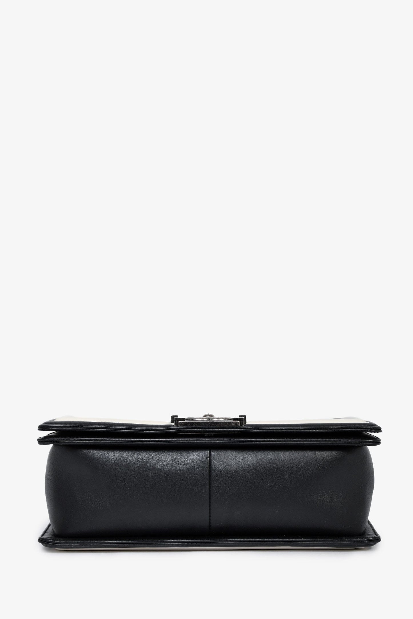 Chanel™ 2016-17 White/Black Leather Chevron Medium Boy Shoulder Bag
