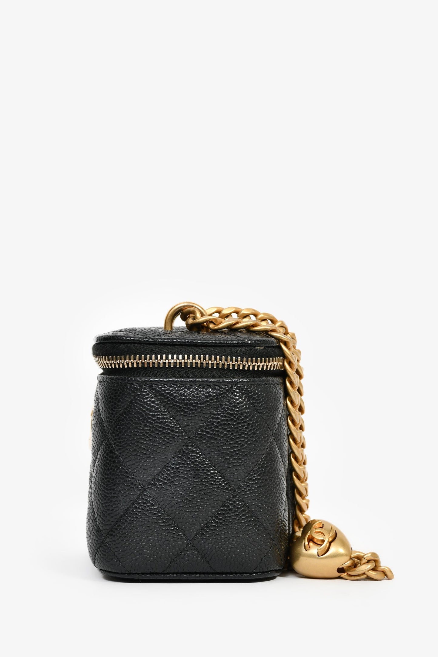 Chanel™ 2022 Black Caviar Mini Vanity On Chain - Heart Crush