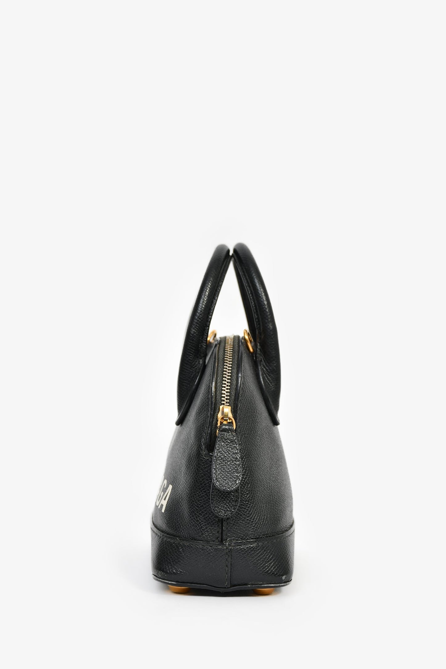 Balenciaga Black Leather Logo XXS Ville Leather Top Handle Bag with Strap