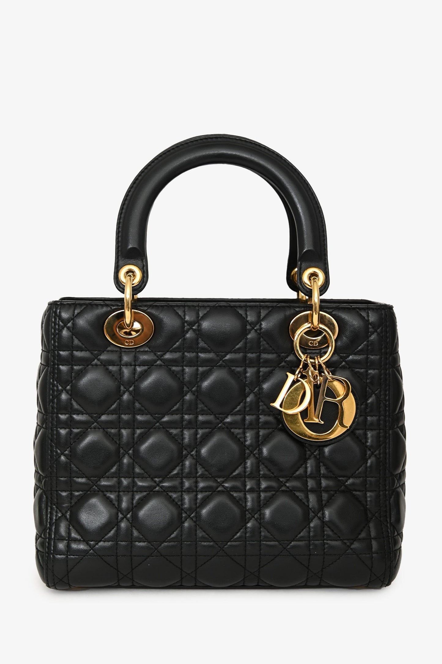 Christian Dior 2017 Black Nappa Leather Medium Lady Dior With Strap