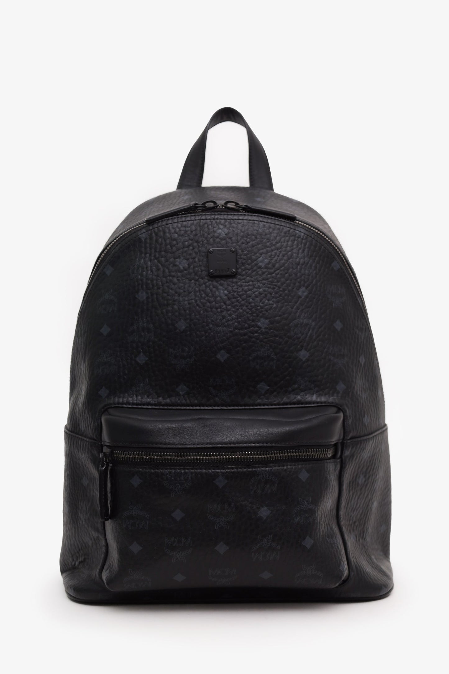 MCM Black Leather Monogram Medium Stark Backpack