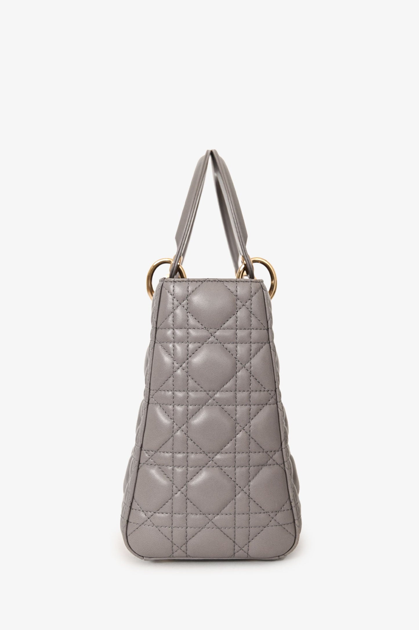 Christian Dior 2017 Grey Nappa Leather Medium Lady Dior With Strap