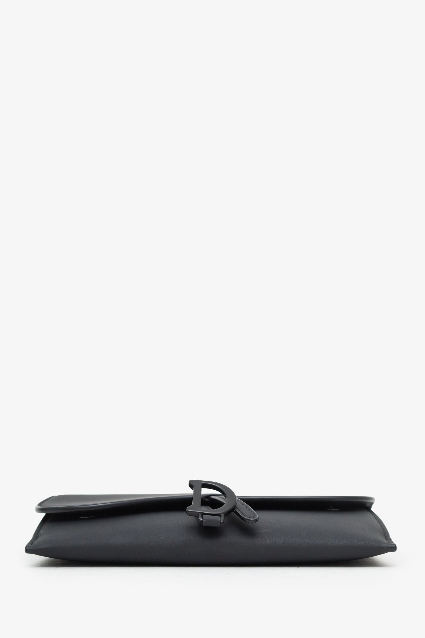 Christian Dior Black Leather Saddle Wallet On Chain Matte Hardware With Pouch