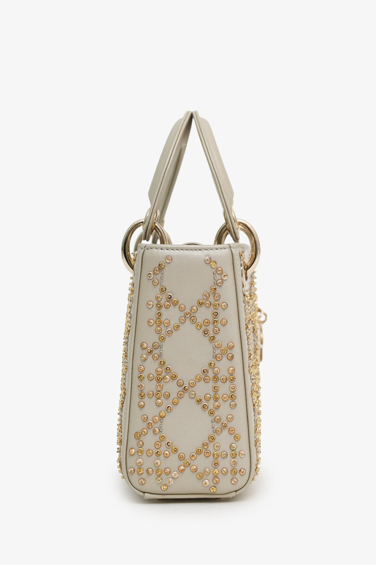 Christian Dior 2023 Platinum Metallic Cannage Lambskin Beaded Embroidery Mini Lady Dior