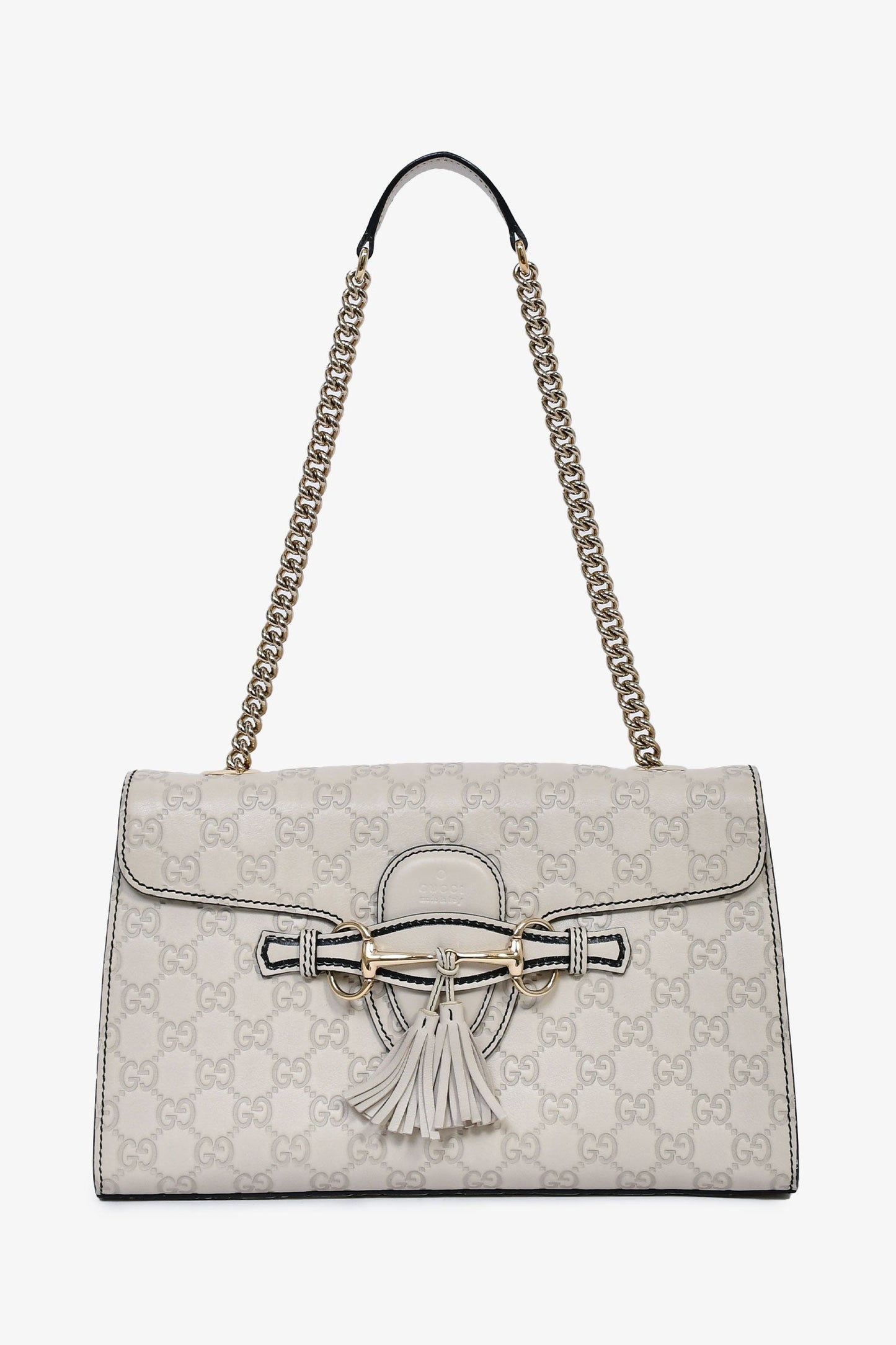 Gucci Light Grey Guccissima Leather Medium Emily Horsebit Chain Bag