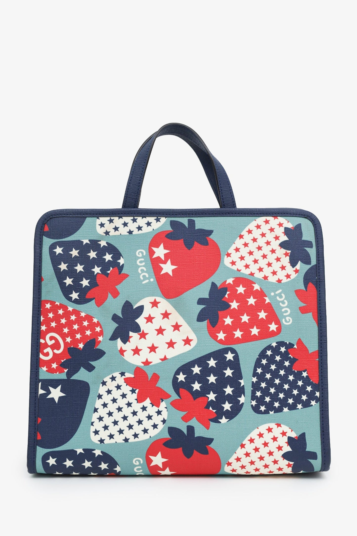 Gucci Blue Coated Canvas Strawberry Stars Childrens Tote