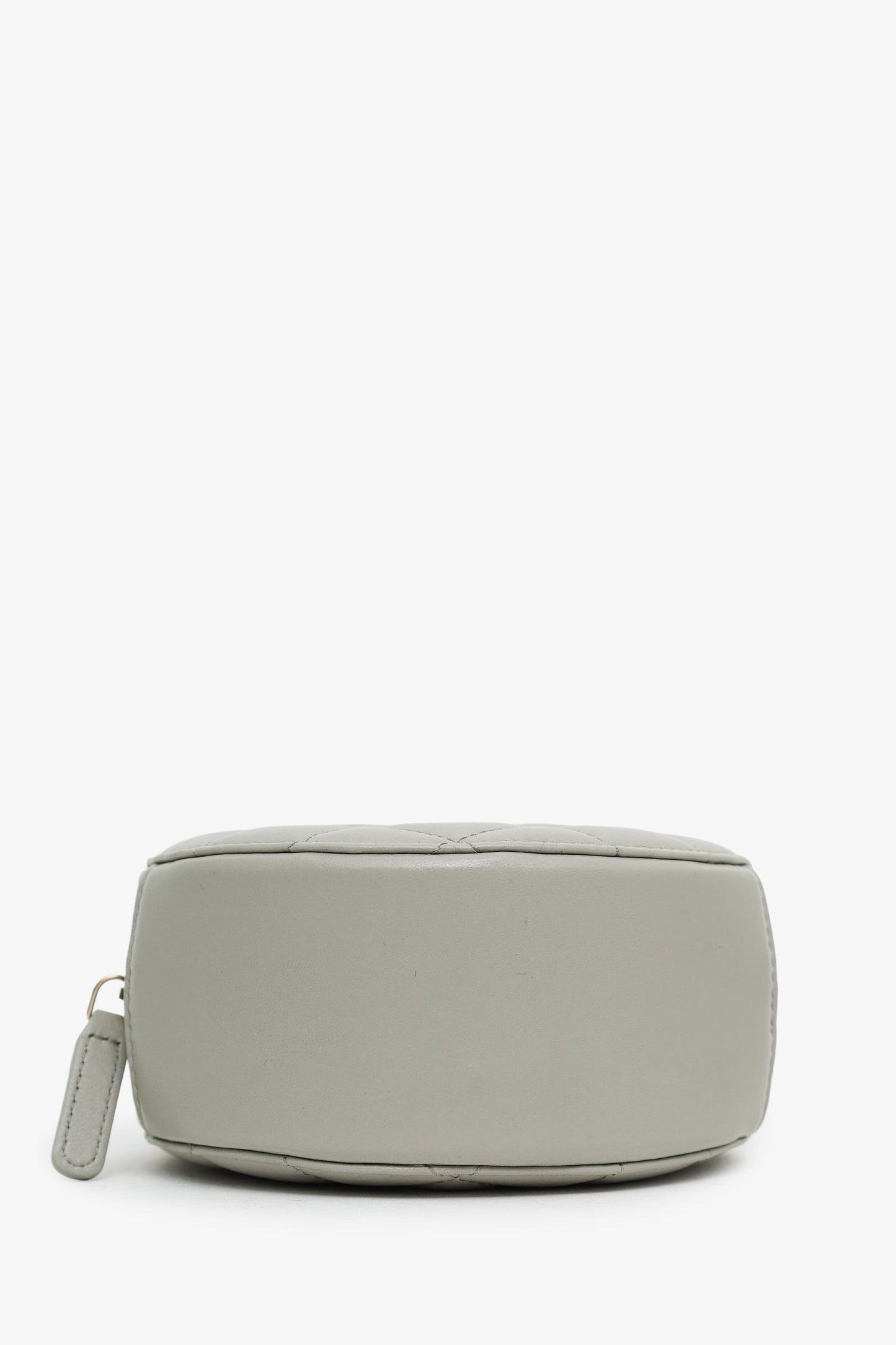 Chanel™ 2021 Grey Quilted Leather Pearl Crush Round Clutch Bag