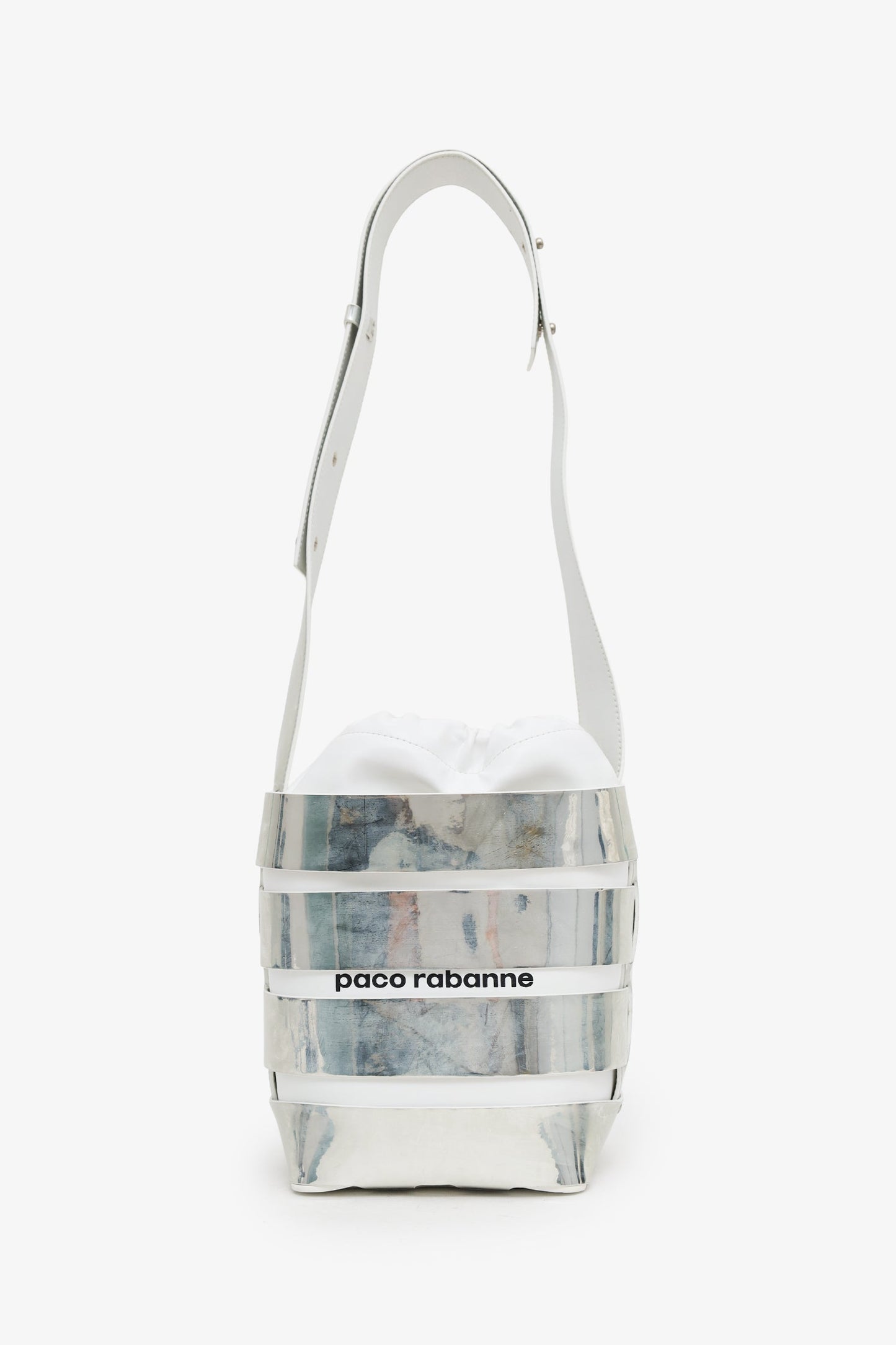 Paco Rabanne Silver Metallic Cage Leather Hobo Mini Bucket Bag