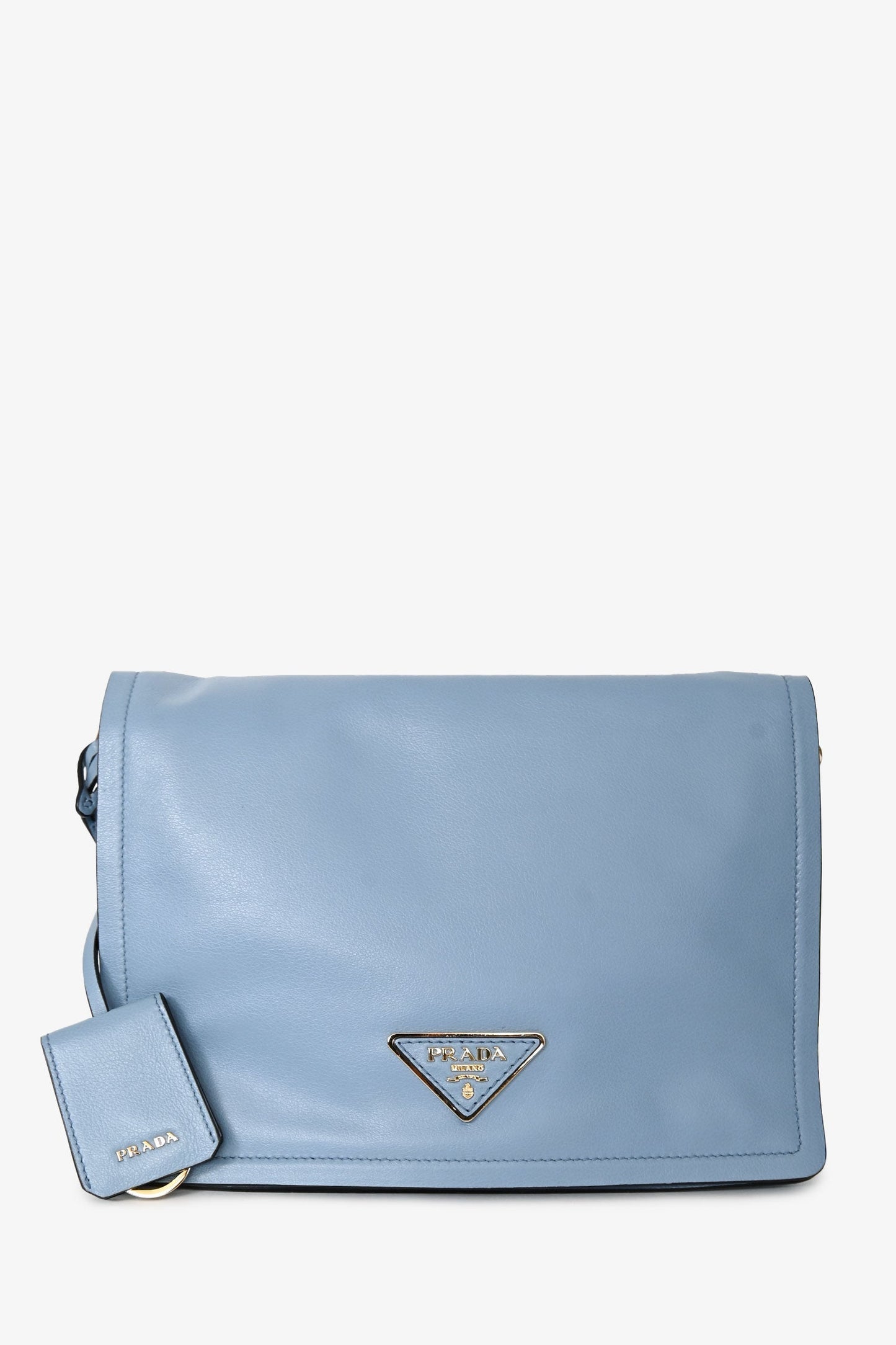 Prada 2019 Blue Glace Calf Flap Messenger Shoulder Bag