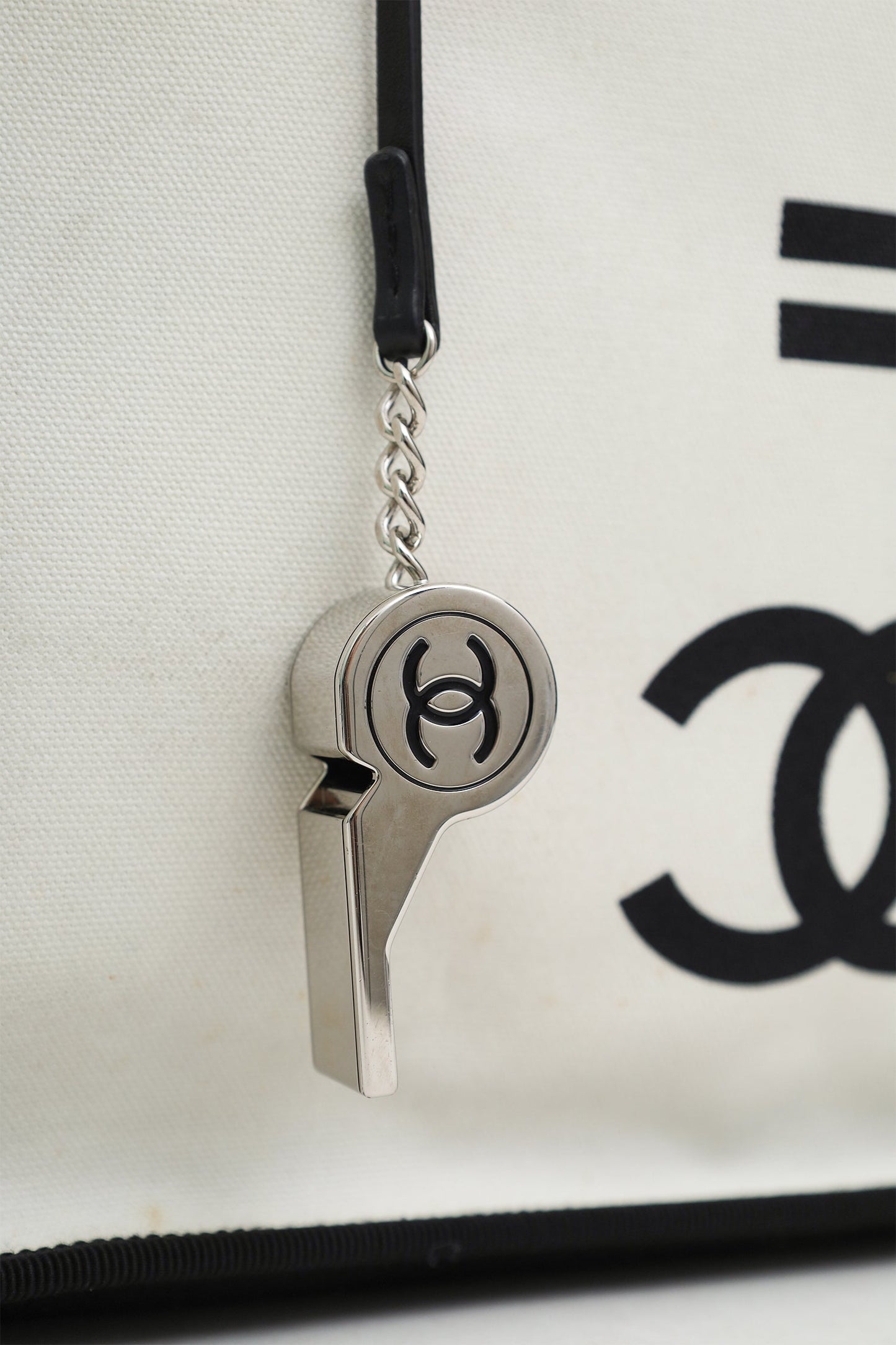 Chanel™ 2014 15 White/Black Canvas 5x5 Small Tote