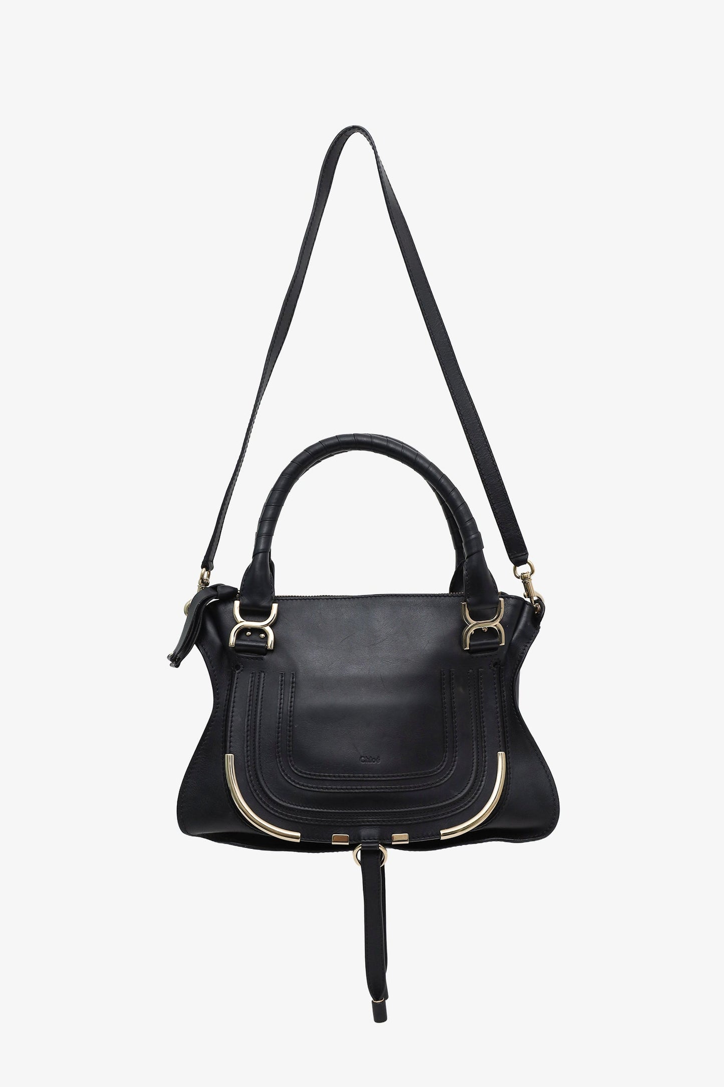 Chloe Black Leather Medium Marcie Shoulder Bag With Strap